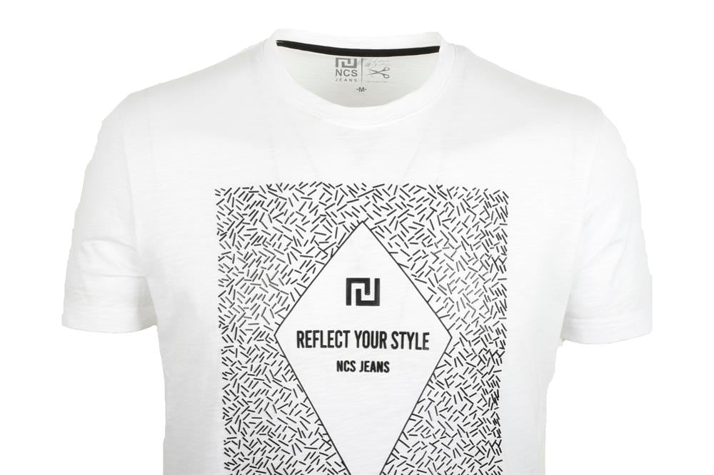 Erkek Beyaz Bisiklet Yaka Baskılı %100 Pamuk Slim Fit T-shirt 1924