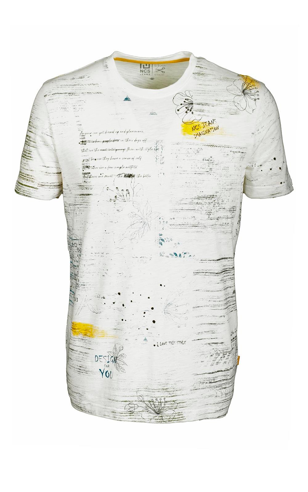 Erkek Beyaz Bisiklet Yaka Baskılı Slim Fit %100 Pamuk T-shirt Jeans 1953