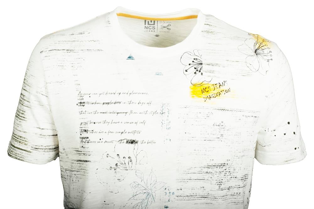 Erkek Beyaz Bisiklet Yaka Baskılı Slim Fit %100 Pamuk T-shirt Jeans 1953