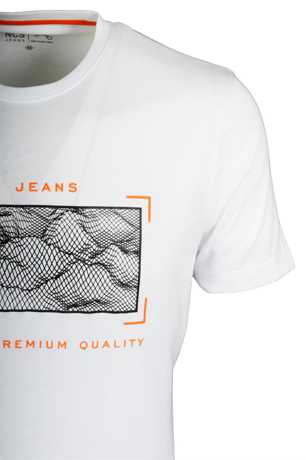 Erkek Beyaz Slim Fit Bisiklet Yaka Baskılı %100 Pamuk T-shirt Jeans 1104