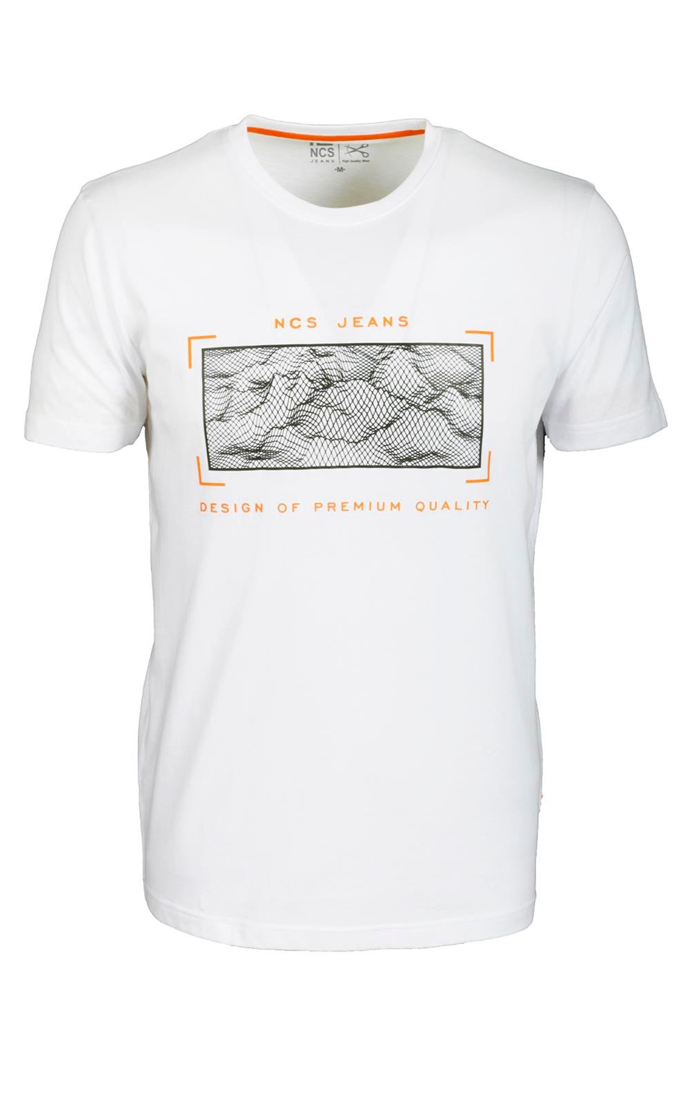 Erkek Beyaz Slim Fit Bisiklet Yaka Baskılı %100 Pamuk T-shirt Jeans 1104