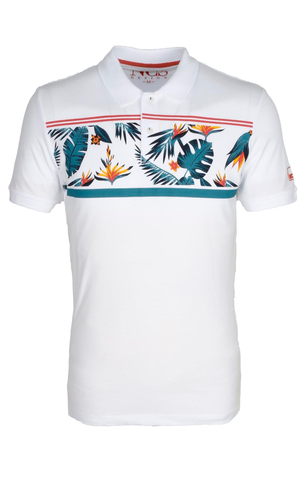 Erkek Beyaz Slim Fit Polo Yaka Baskılı Tshirt 1179