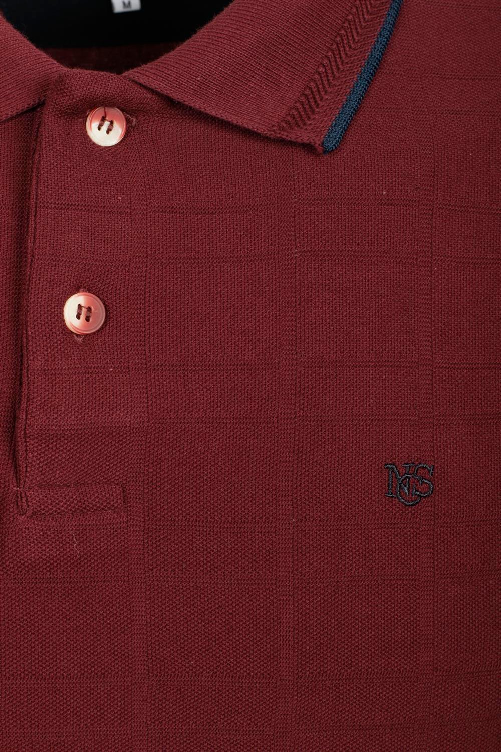 Erkek Bordo Slim Fit Polo Yaka %100 Pamuk Dokulu Desenli Kumaş T-shirt Jeans 1134