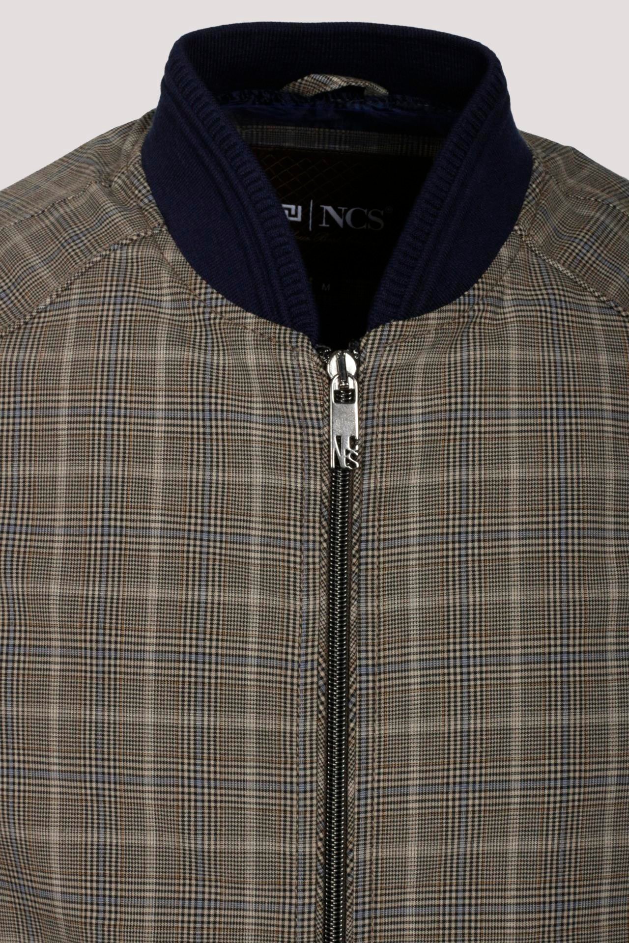 Erkek Camel Bomber Ceket Keten Karışım Slim Fit Ekose Kare Desenli Ribana İnce Astar Ceket NCS JEANS 4984