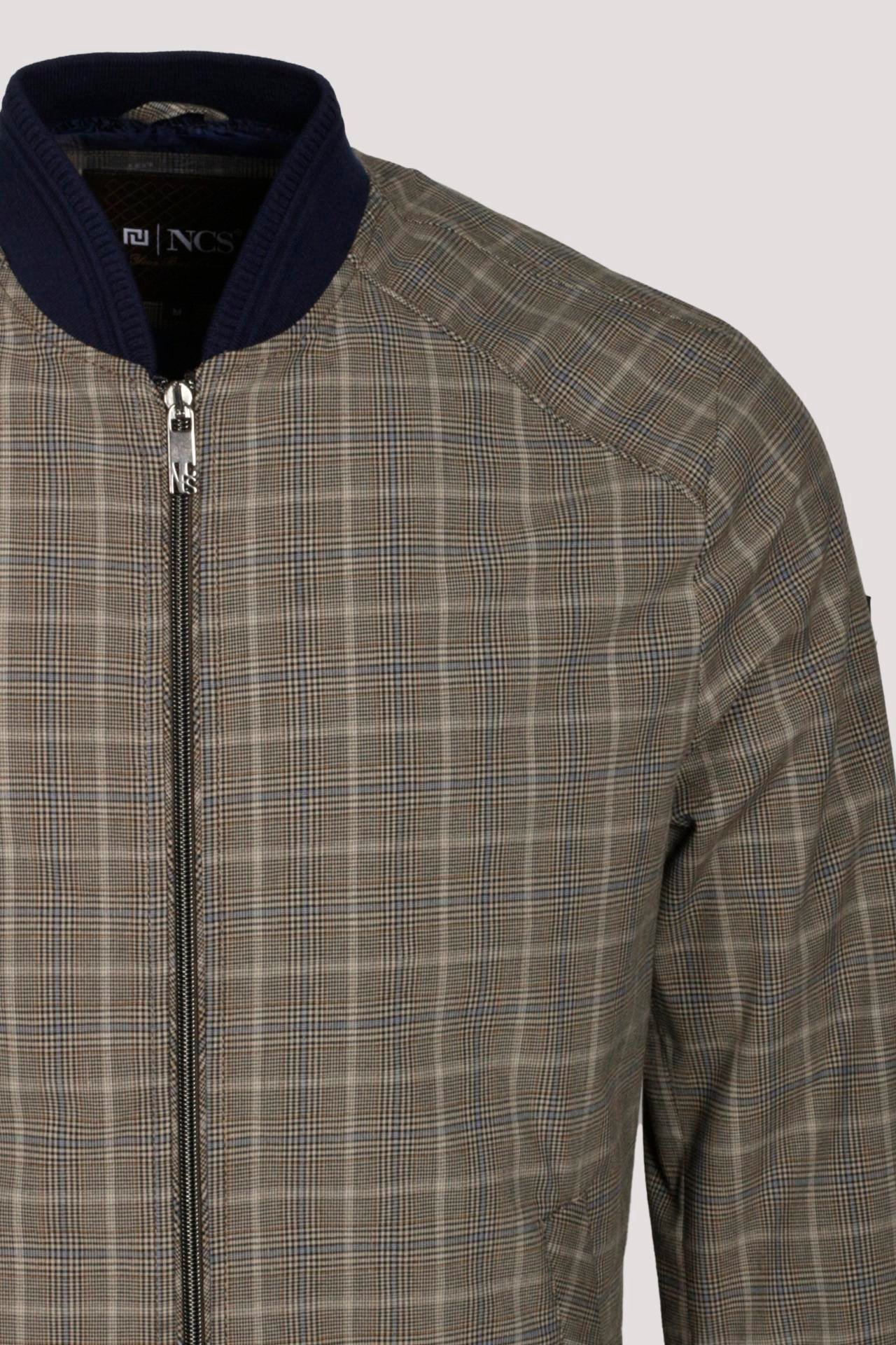 Erkek Camel Bomber Ceket Keten Karışım Slim Fit Ekose Kare Desenli Ribana İnce Astar Ceket NCS JEANS 4984