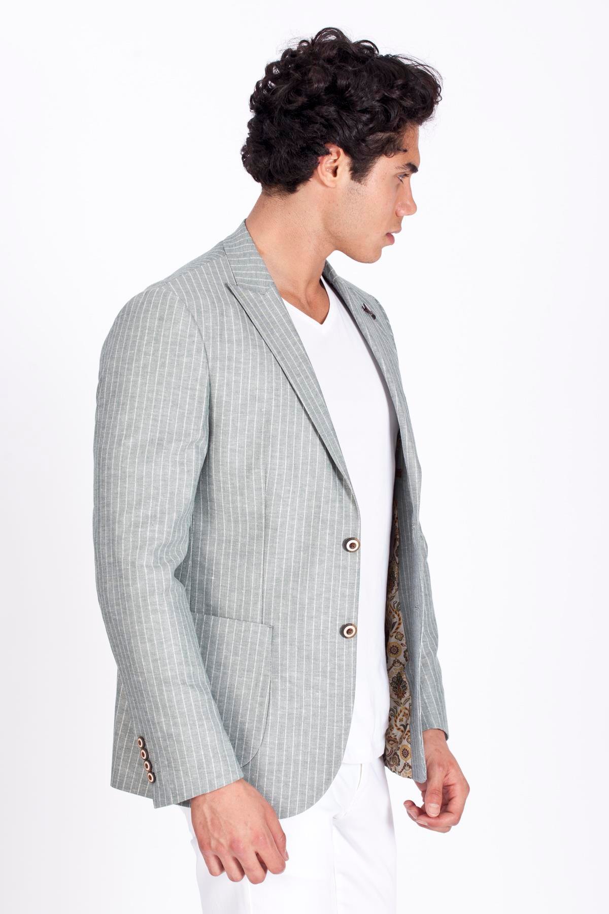 Erkek Casual Haki Slim Fit Dar Kesim Mono Yaka Blazer Ceket 4865