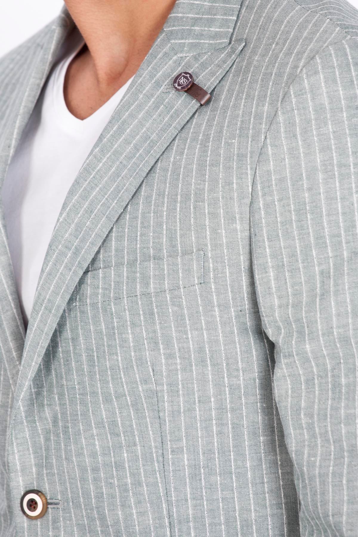 Erkek Casual Haki Slim Fit Dar Kesim Mono Yaka Blazer Ceket 4865