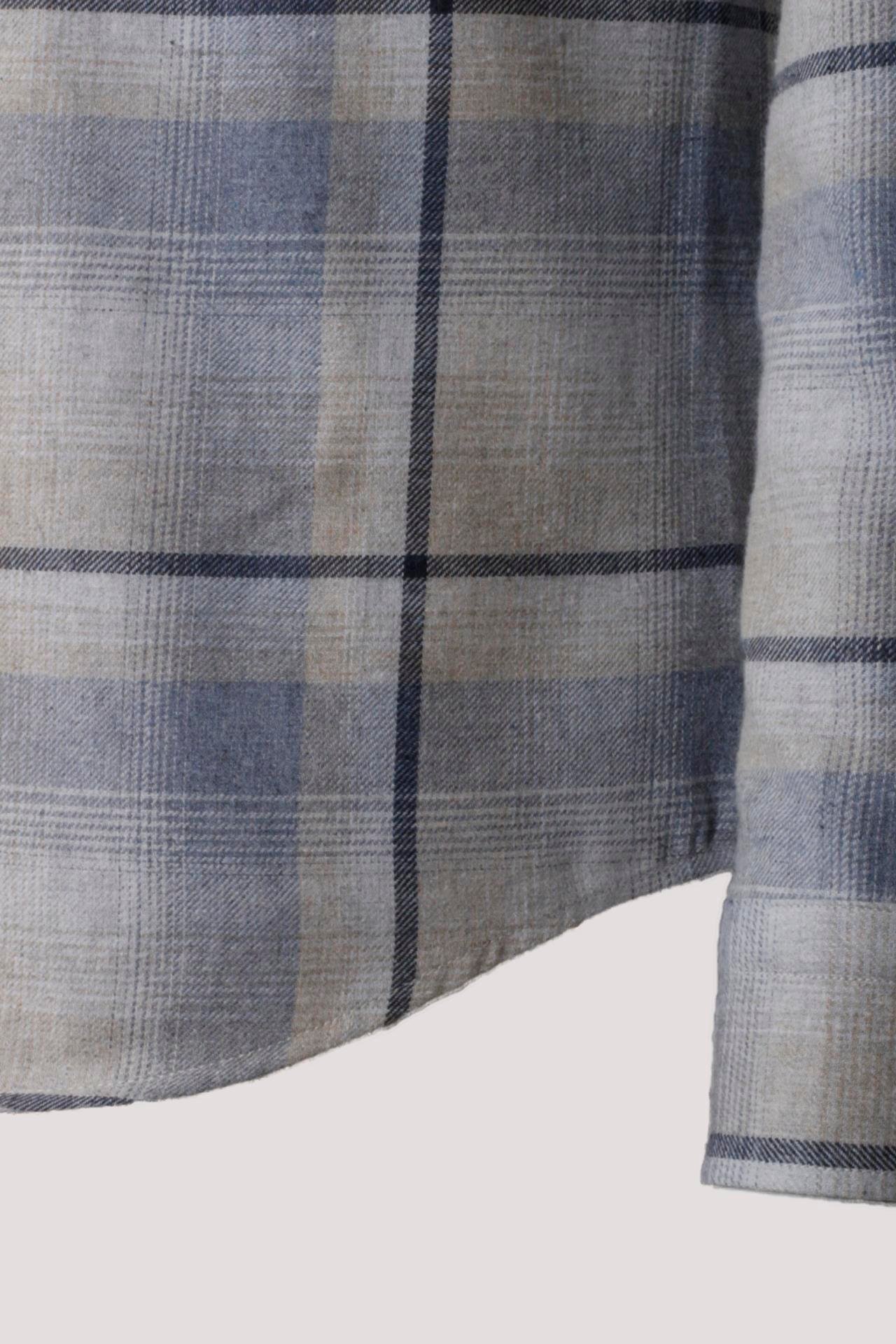 Erkek Gömlek Bej Uzun Kol Ekose Kareli Flanel Yün Tuşeli Slim Fit Düğmeli Yaka Shirt NCS JEANS 7269