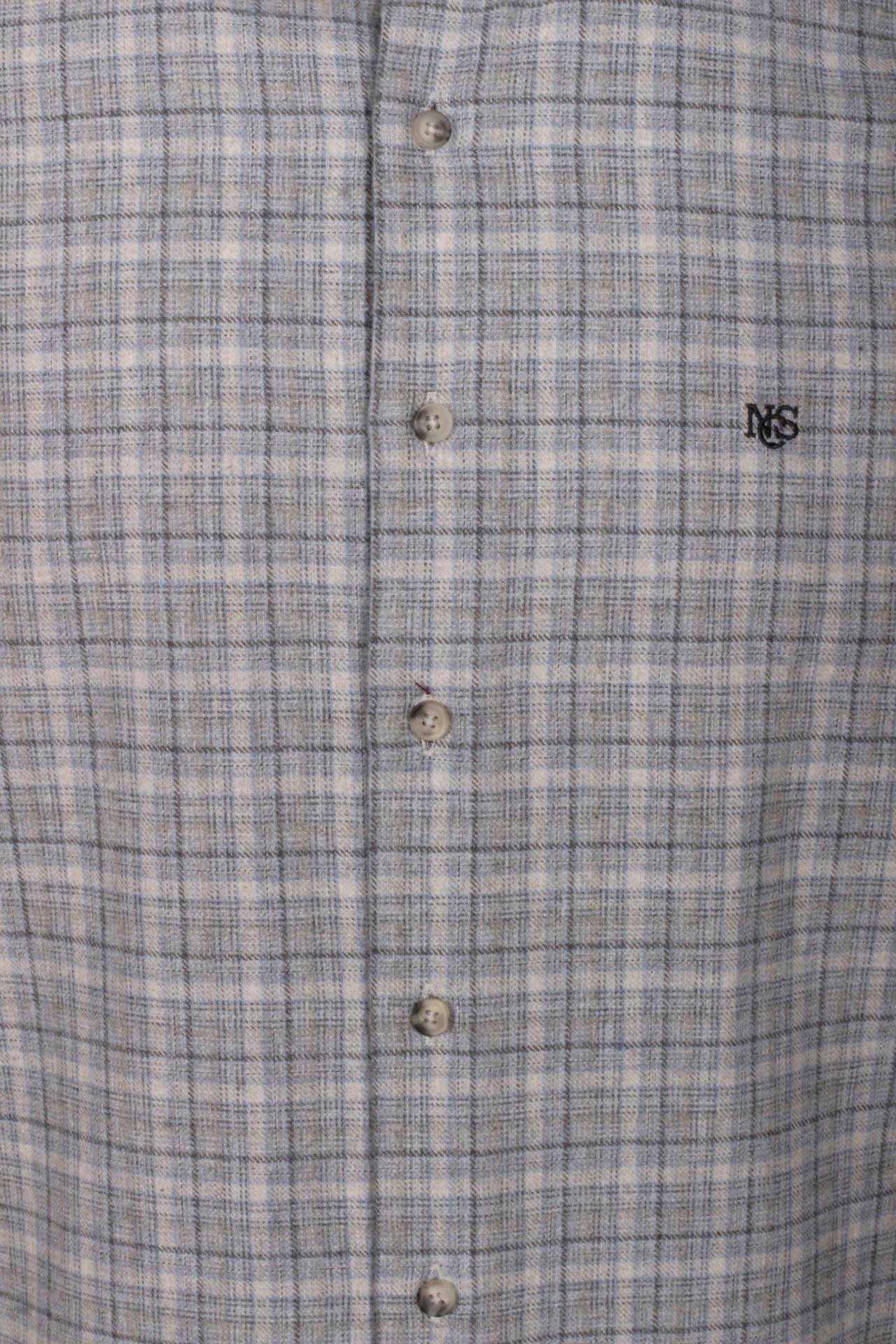 Erkek Gömlek Gri Uzun Kol Ekose Kareli Flanel Yün Tuşeli Slim Fit Düğmeli Yaka Shirt NCS JEANS 7270