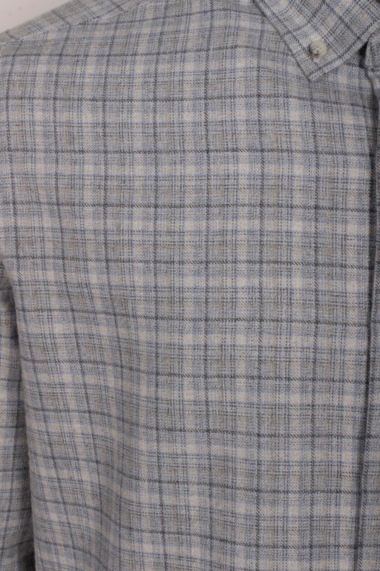 Erkek Gömlek Gri Uzun Kol Ekose Kareli Flanel Yün Tuşeli Slim Fit Düğmeli Yaka Shirt NCS JEANS 7270