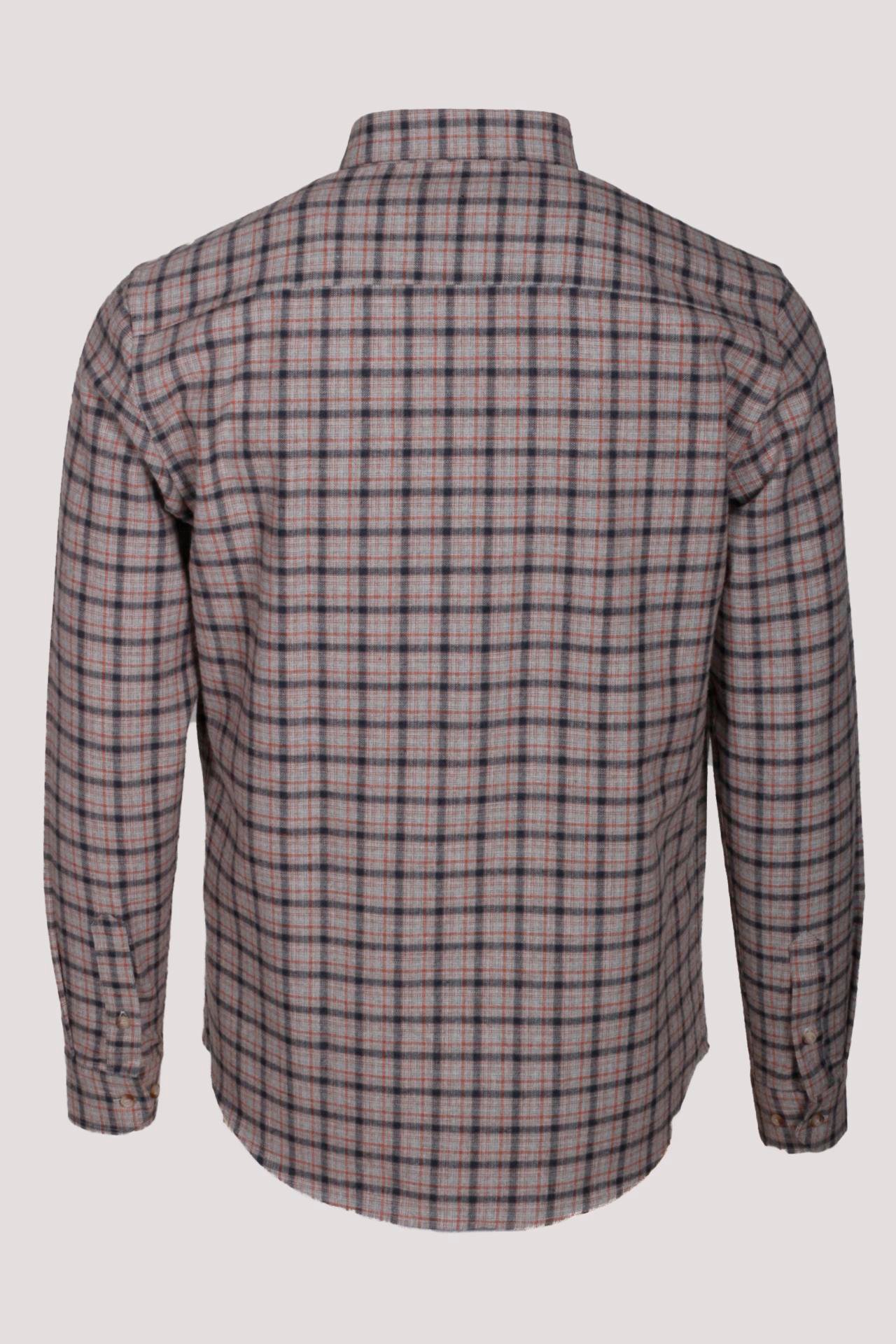 Erkek Gömlek Kiremit Uzun Kol Ekose Kareli Flanel Yün Tuşeli Slim Fit Düğmeli Yaka Shirt NCS JEANS 7270