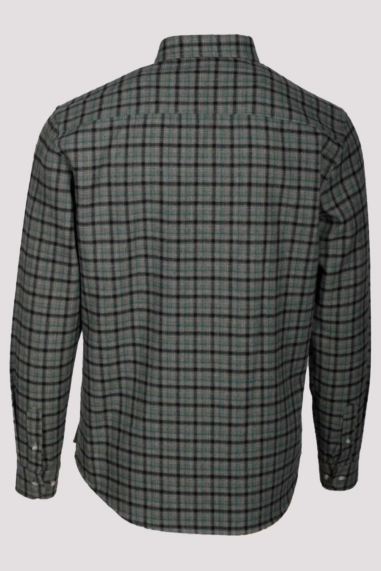 Erkek Gömlek Yeşil Uzun Kol Ekose Kareli Flanel Yün Tuşeli Slim Fit Düğmeli Yaka Shirt NCS JEANS 7270