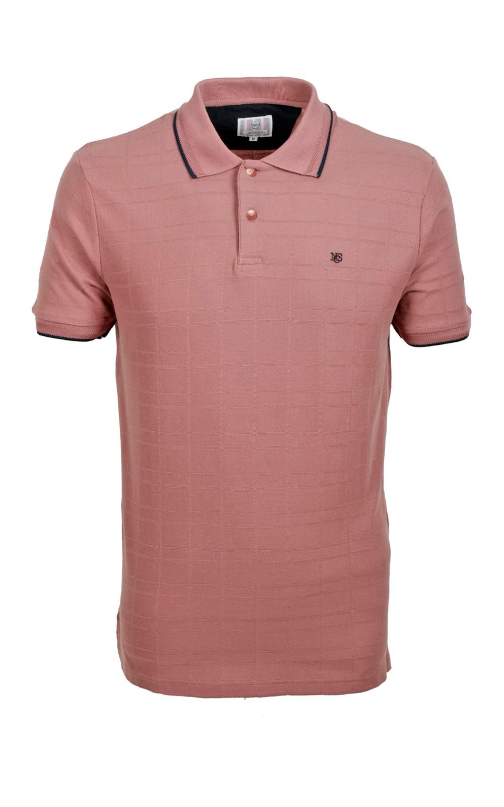 Erkek Gül Kurusu Slim Fit Polo Yaka %100 Pamuk Dokulu Desenli Kumaş T-shirt Jeans 1134