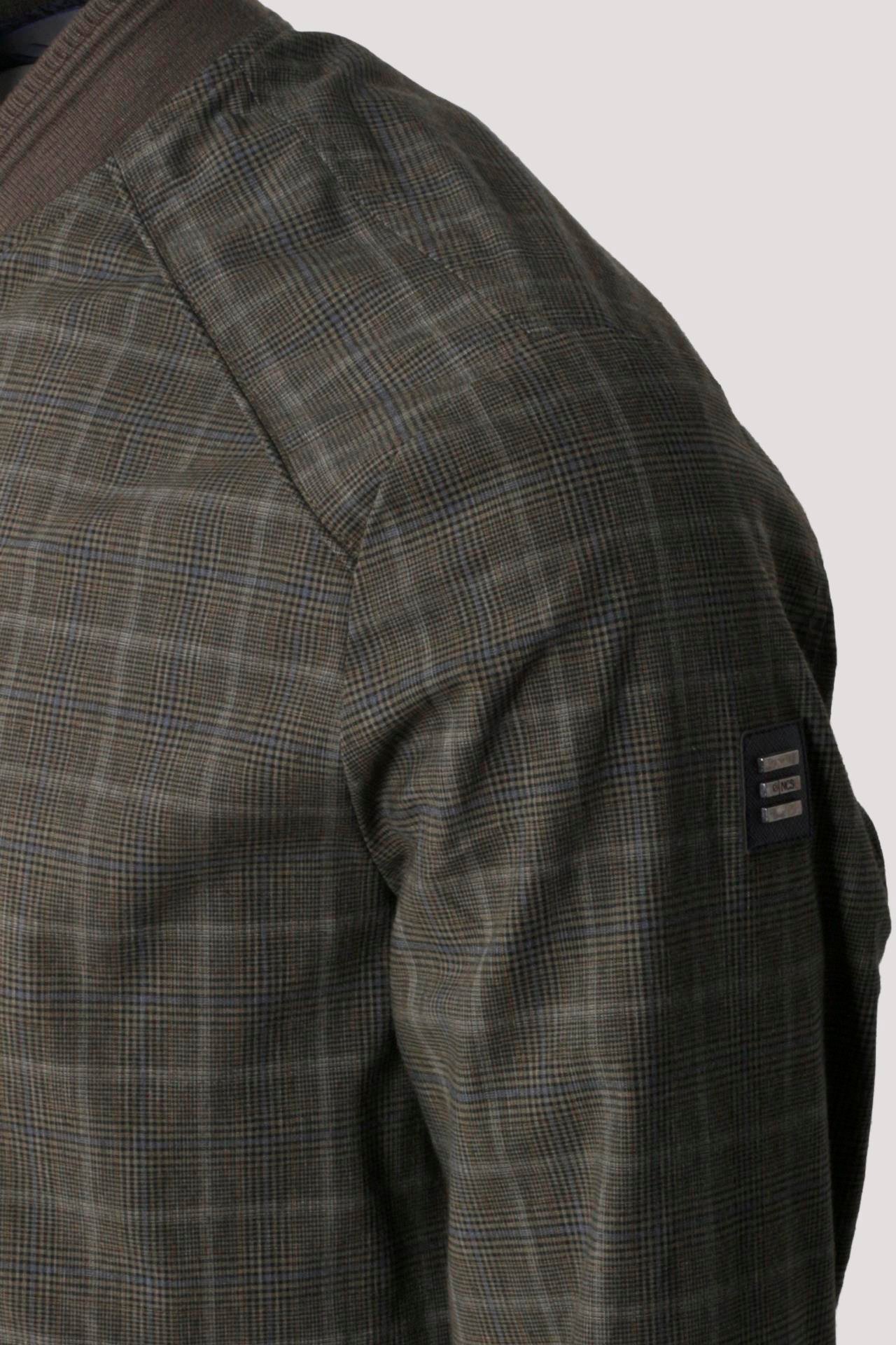 Erkek Haki Bomber Ceket Keten Karışım Slim Fit Ekose Kare Desenli Ribana İnce Astar Ceket NCS JEANS 4984