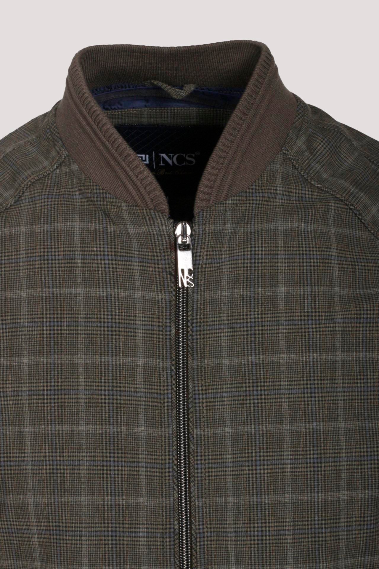 Erkek Haki Bomber Ceket Keten Karışım Slim Fit Ekose Kare Desenli Ribana İnce Astar Ceket NCS JEANS 4984