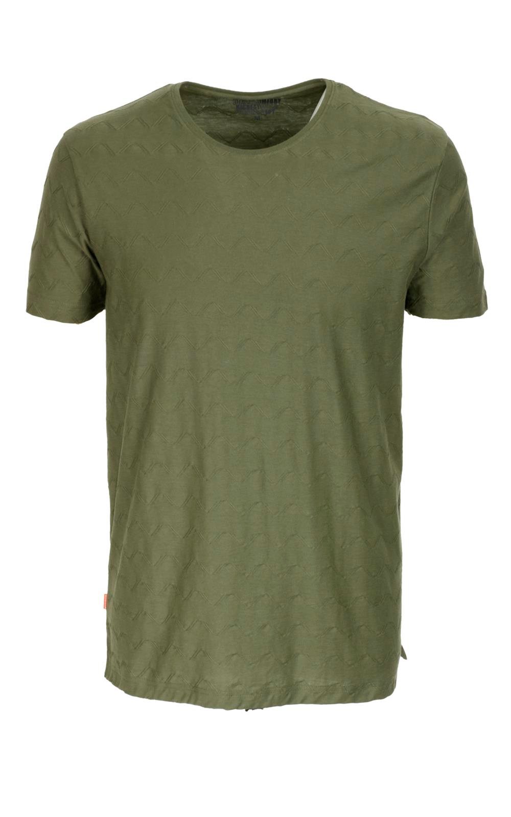 Erkek Haki Slim Fit Bisiklet Yaka Dokulu Kumaş %100 Pamuk T-shirt Jeans 1135