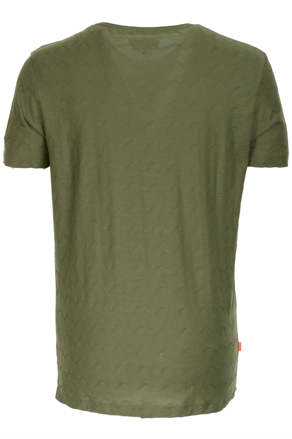 Erkek Haki Slim Fit Bisiklet Yaka Dokulu Kumaş %100 Pamuk T-shirt Jeans 1135