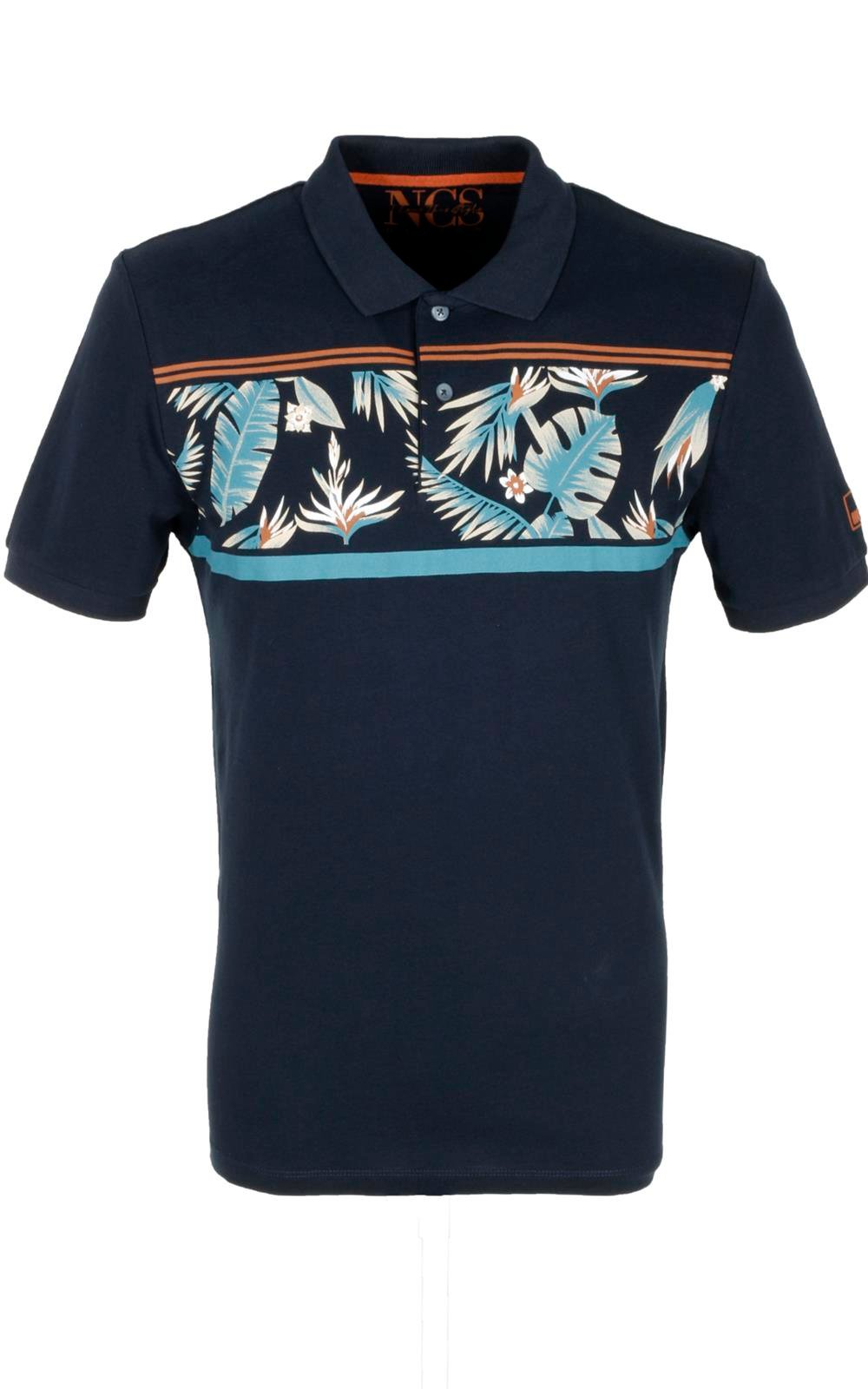 Erkek Lacivert Slim Fit Polo Yaka Baskılı Tshirt 1179