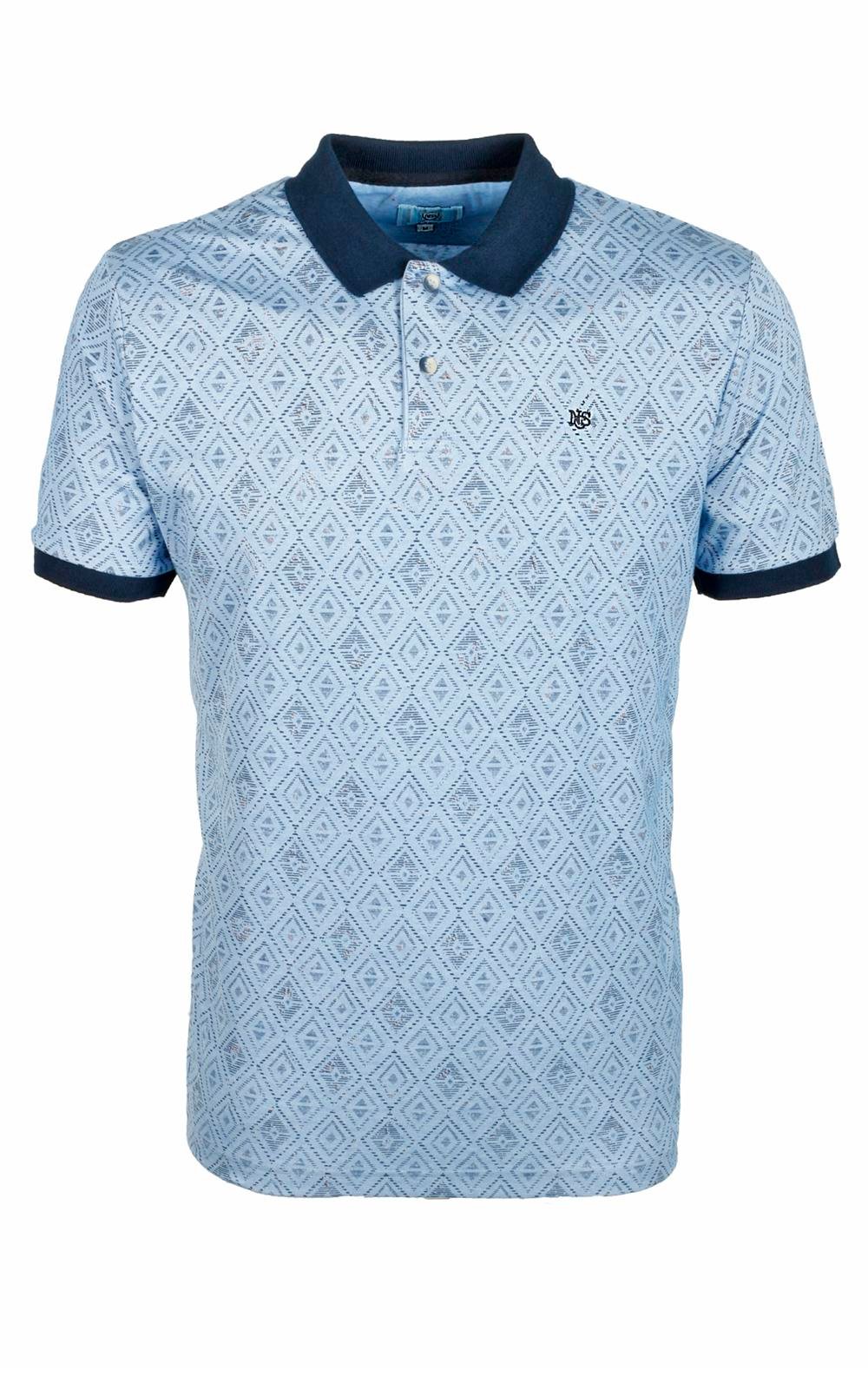 Erkek Mavi Baskılı Slim Fit Dar Kesim Polo Yaka %100 Pamuk T-shirt Ncs Jeans 1989