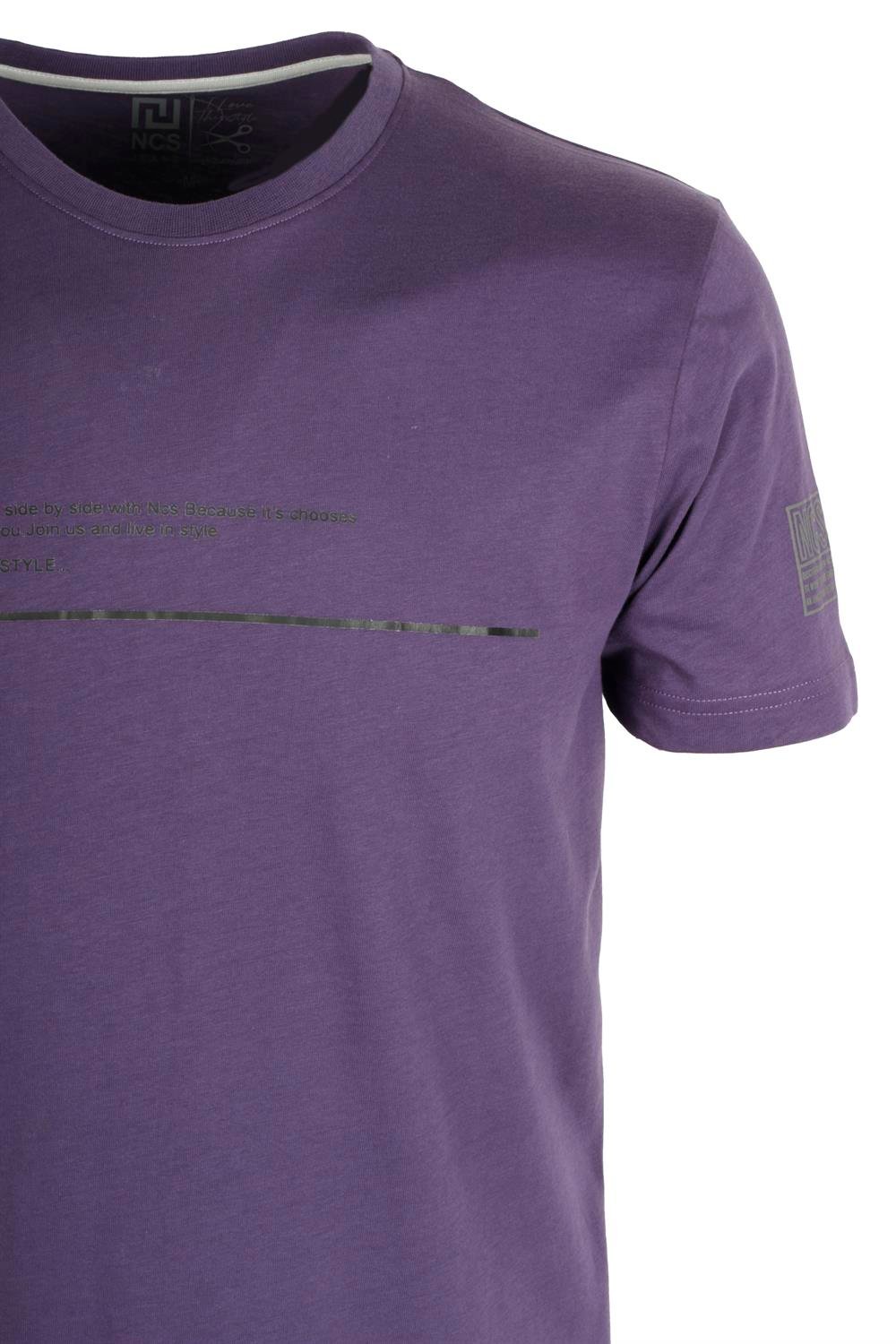 Erkek Mor Bisiklet Yaka Slim Fit Baskılı %100 Pamuk T-shirt Jeans 1943