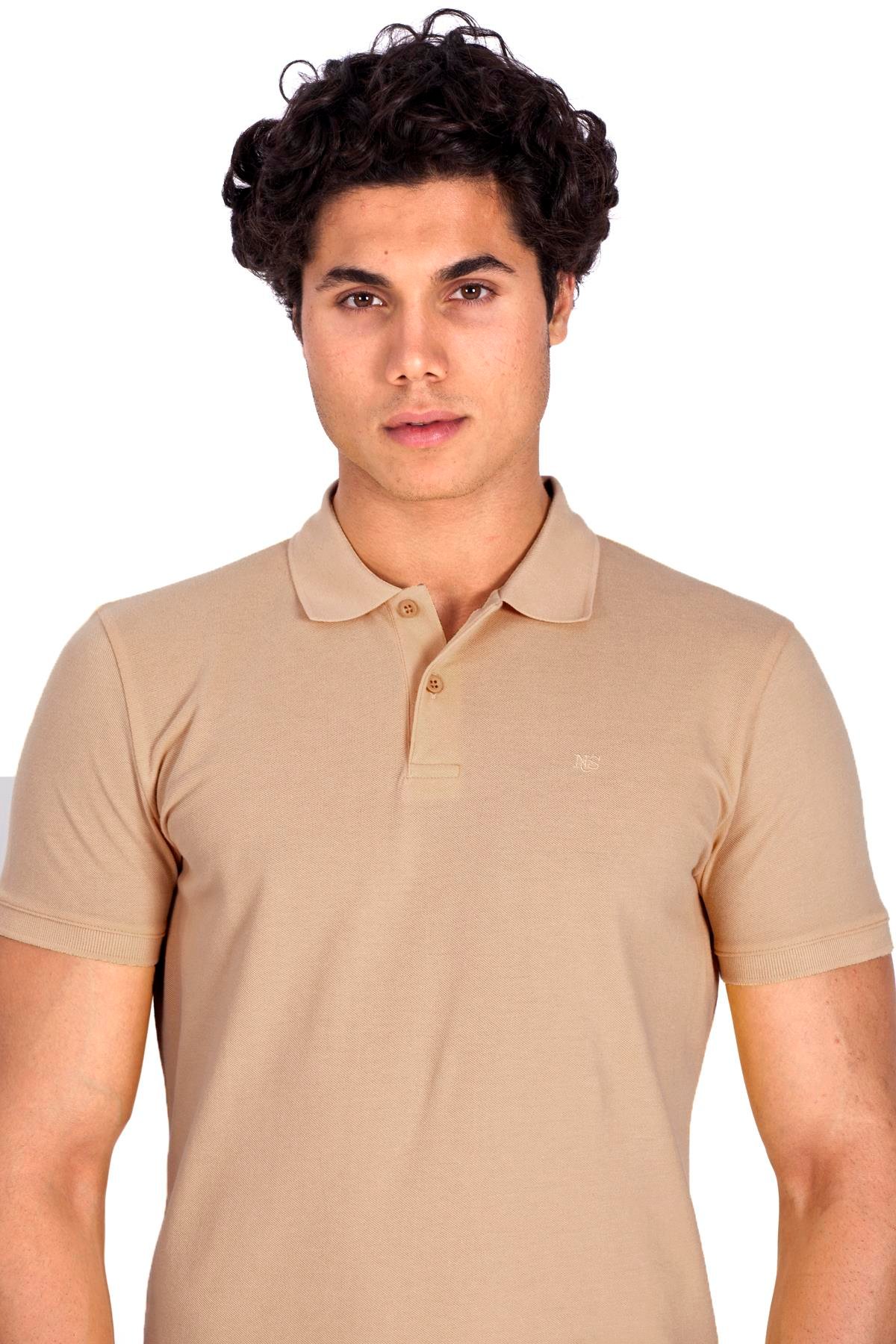 Erkek Polo Yaka Tişört Bej %100 Pamuk Slim Fit POLO T-SHİRT NCS JEANS 1055