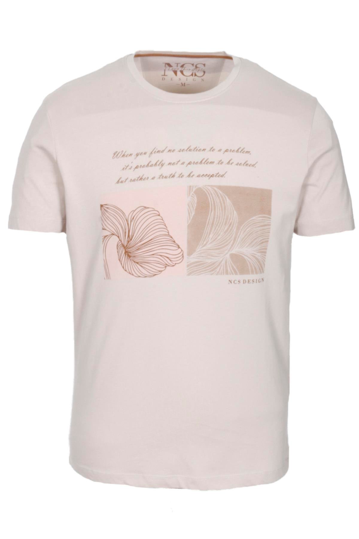 Erkek Polo Yaka Tişört Bej Slim Fit Ribanalı %100 Pamuk Desenli T-shirt NCS JEANS 1208