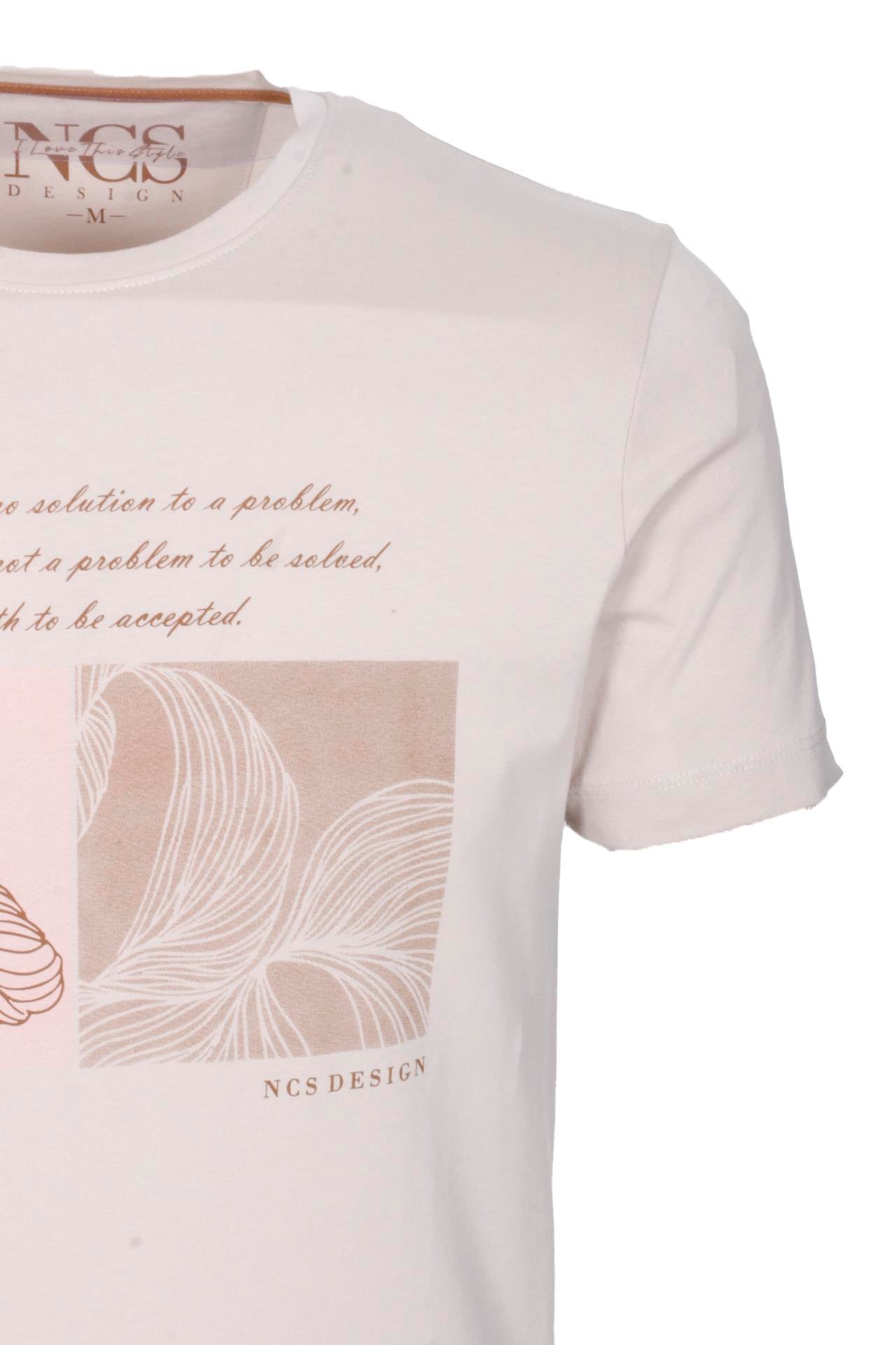 Erkek Polo Yaka Tişört Bej Slim Fit Ribanalı %100 Pamuk Desenli T-shirt NCS JEANS 1208