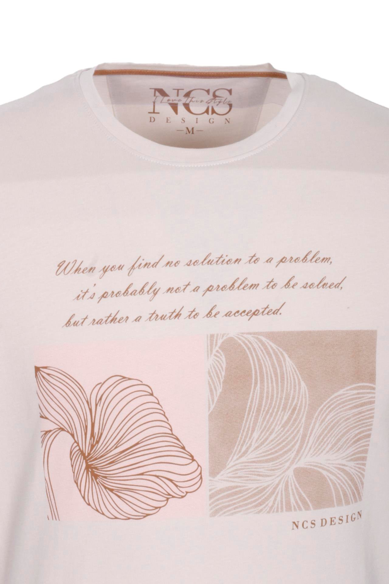 Erkek Polo Yaka Tişört Bej Slim Fit Ribanalı %100 Pamuk Desenli T-shirt NCS JEANS 1208