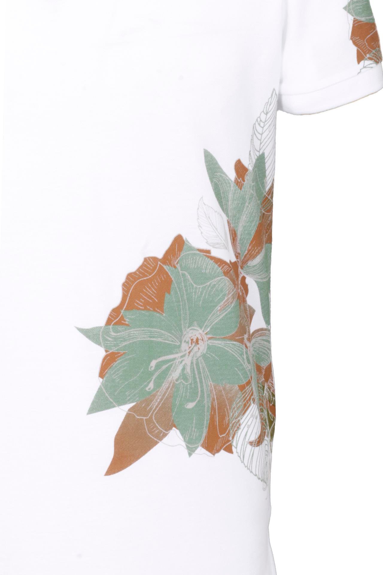 Erkek Polo Yaka Tişört Beyaz %100 Pamuk Slim Fit Ribana'lı Kol Floral Desenli T-shirt NCS JEANS 1189