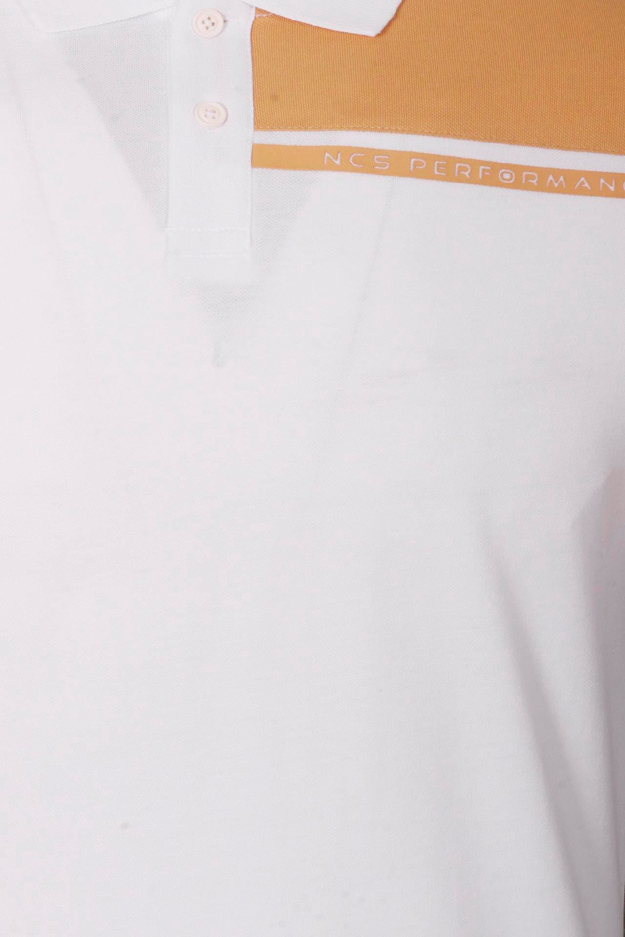 Erkek Polo Yaka Tişört Beyaz %100 Pamuk Slim Fit Ribanalı Kol T-shirt NCS JEANS 1164