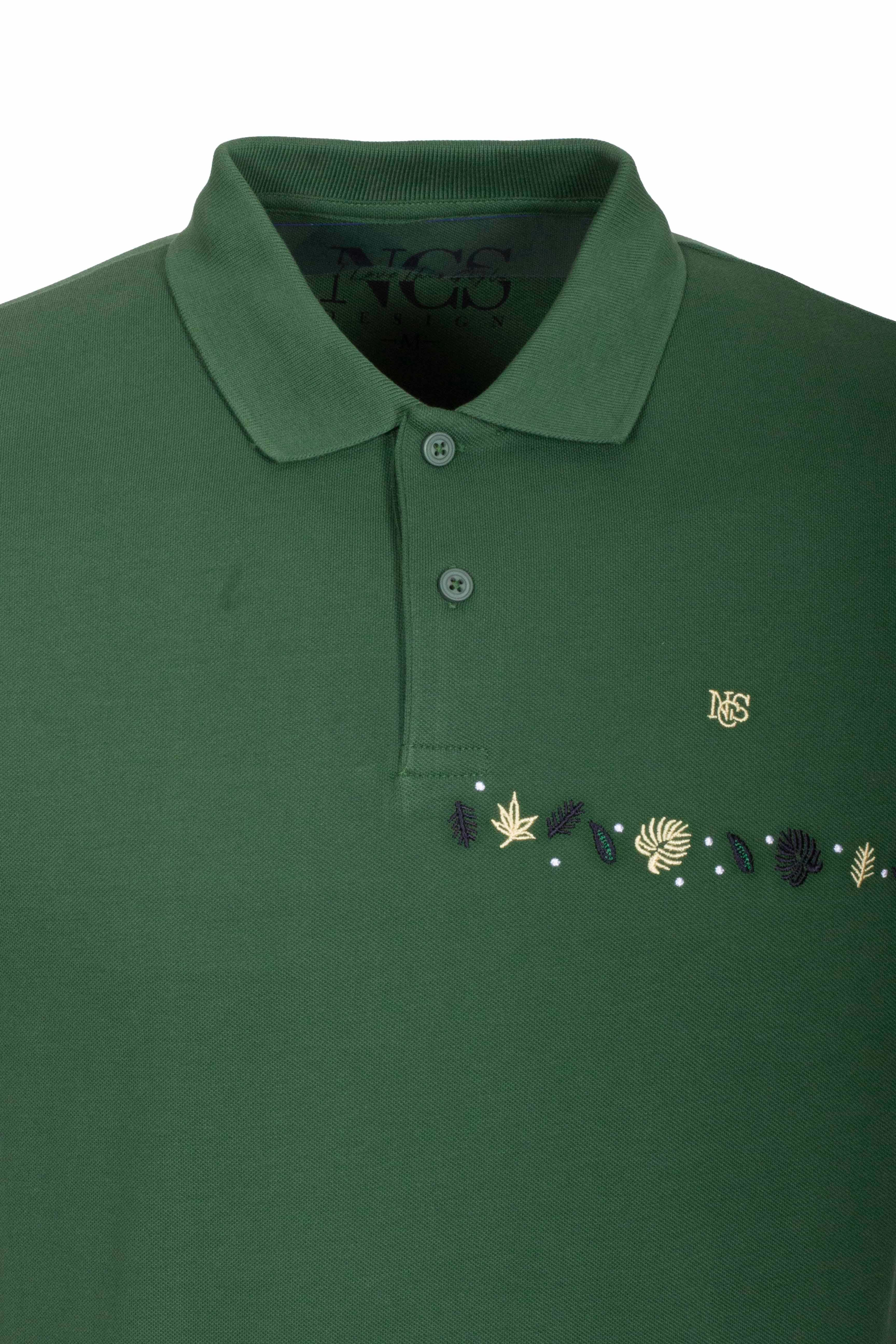 Erkek Polo Yaka Tişört Koyu Yeşil %100 Pamuk Slim Fit Ribanalı Kol Nakışlı T-shirt NCS JEANS 1169