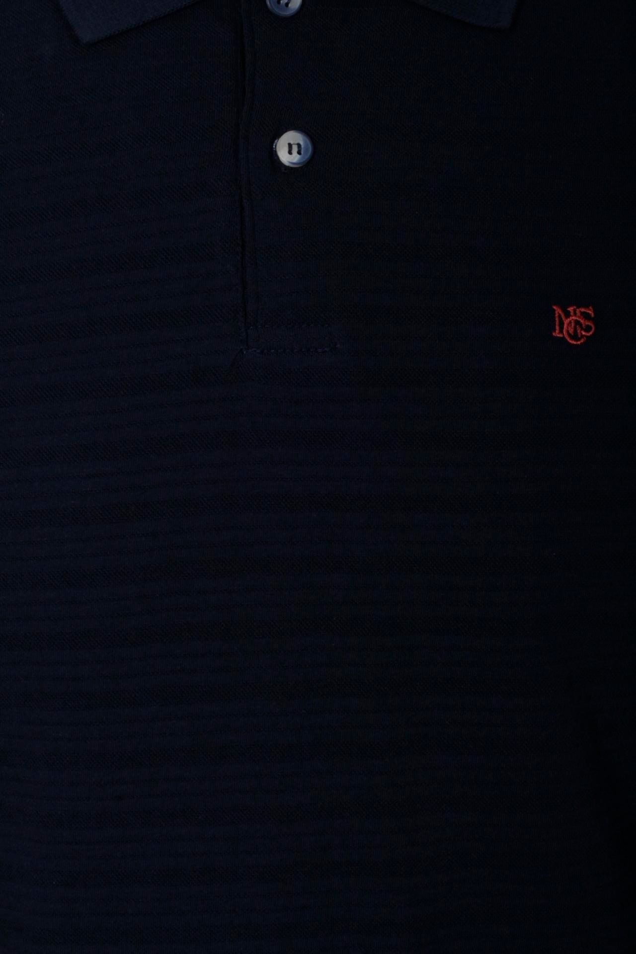 Erkek Polo Yaka Tişört Lacivert Dokulu %100 Pamuk Slim Fit Ribanalı Kol T-shirt NCS JEANS 1152