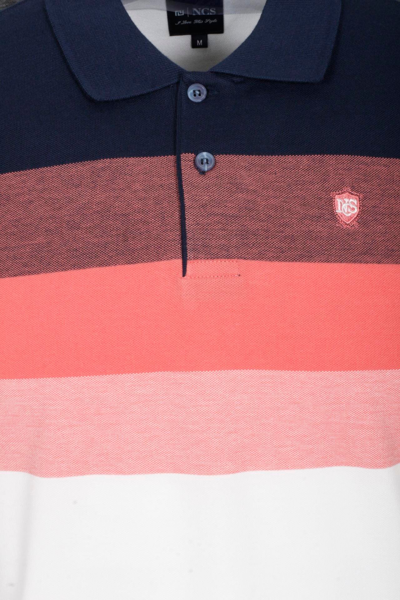 Erkek Polo Yaka Tişört Lacivert Slim Fit Ribanalı Kol Pamuklu Desenli %100 Pamuk T-shirt NCS JEANS 1249