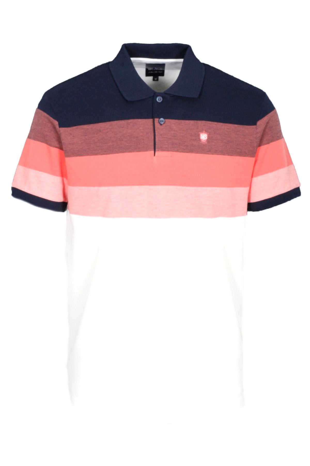 Erkek Polo Yaka Tişört Lacivert Slim Fit Ribanalı Kol Pamuklu Desenli %100 Pamuk T-shirt NCS JEANS 1249