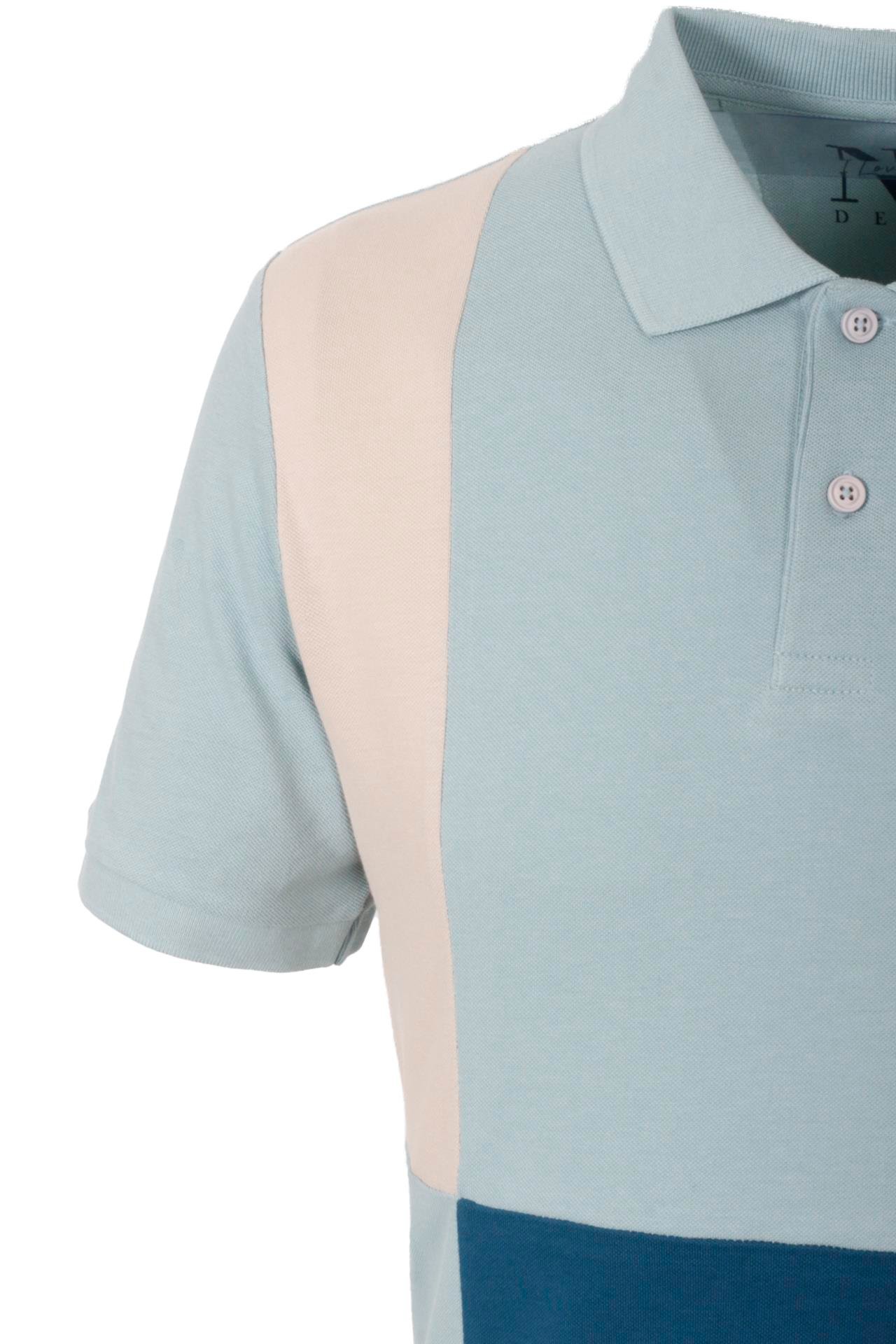 Erkek Polo Yaka Tişört Mavi %100 Pamuk Slim Fit Ribanalı Kol Garnili T-shirt NCS JEANS 1165