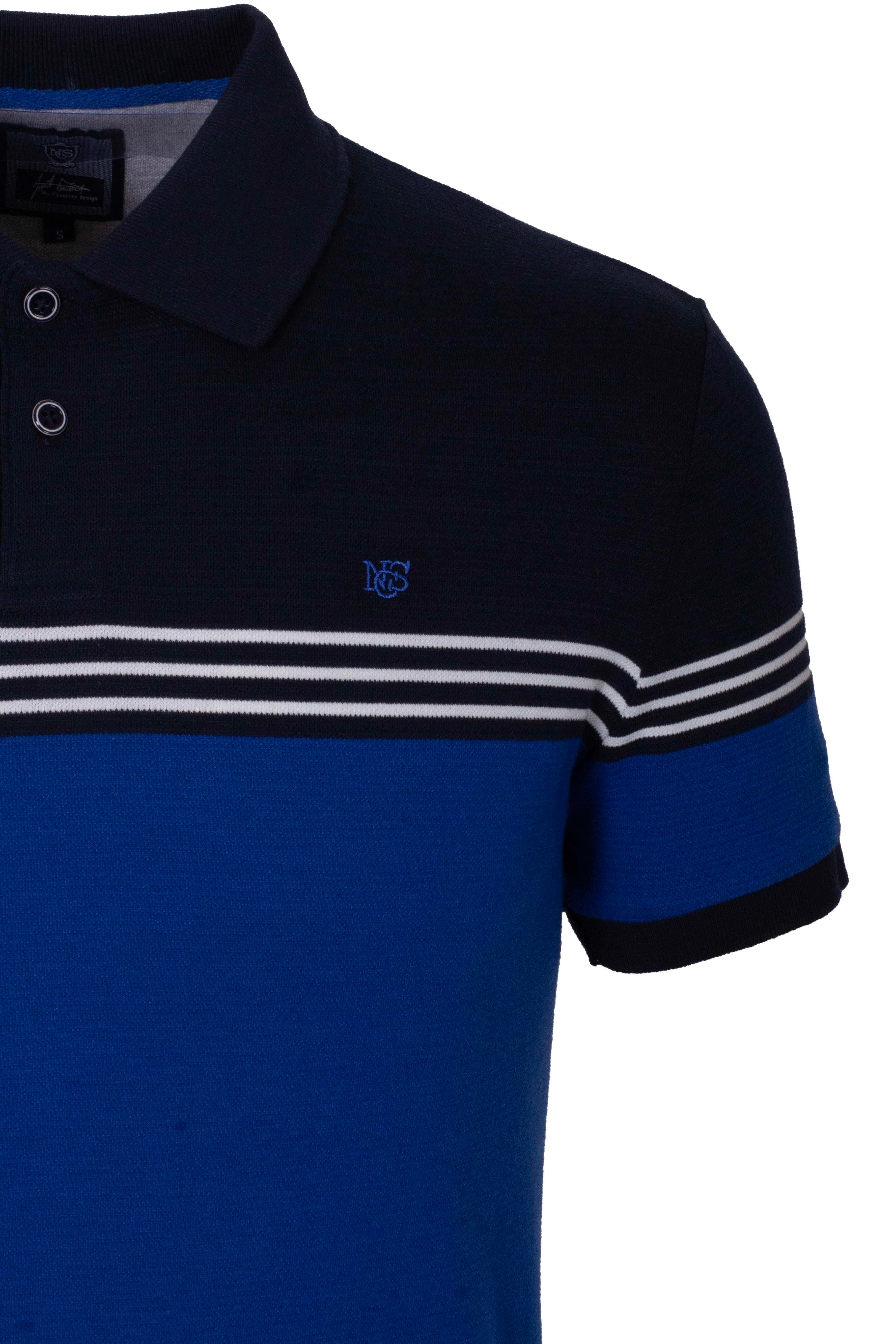 Erkek Polo Yaka Tişört Mavi %100 Pamuk Slim Fit Ribanalı Kol Jakarlı T-shirt Jeans 1145