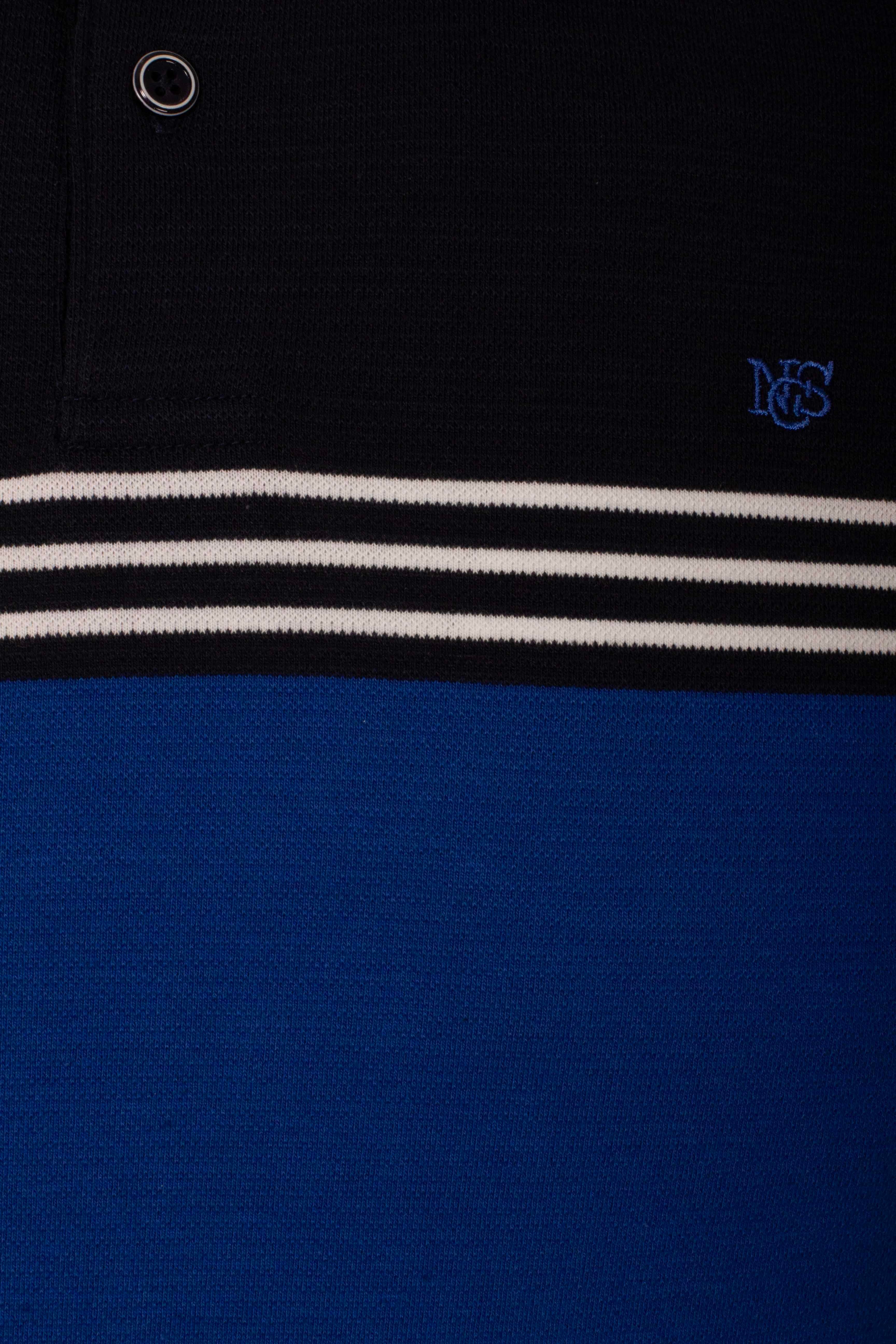 Erkek Polo Yaka Tişört Mavi %100 Pamuk Slim Fit Ribanalı Kol Jakarlı T-shirt Jeans 1145