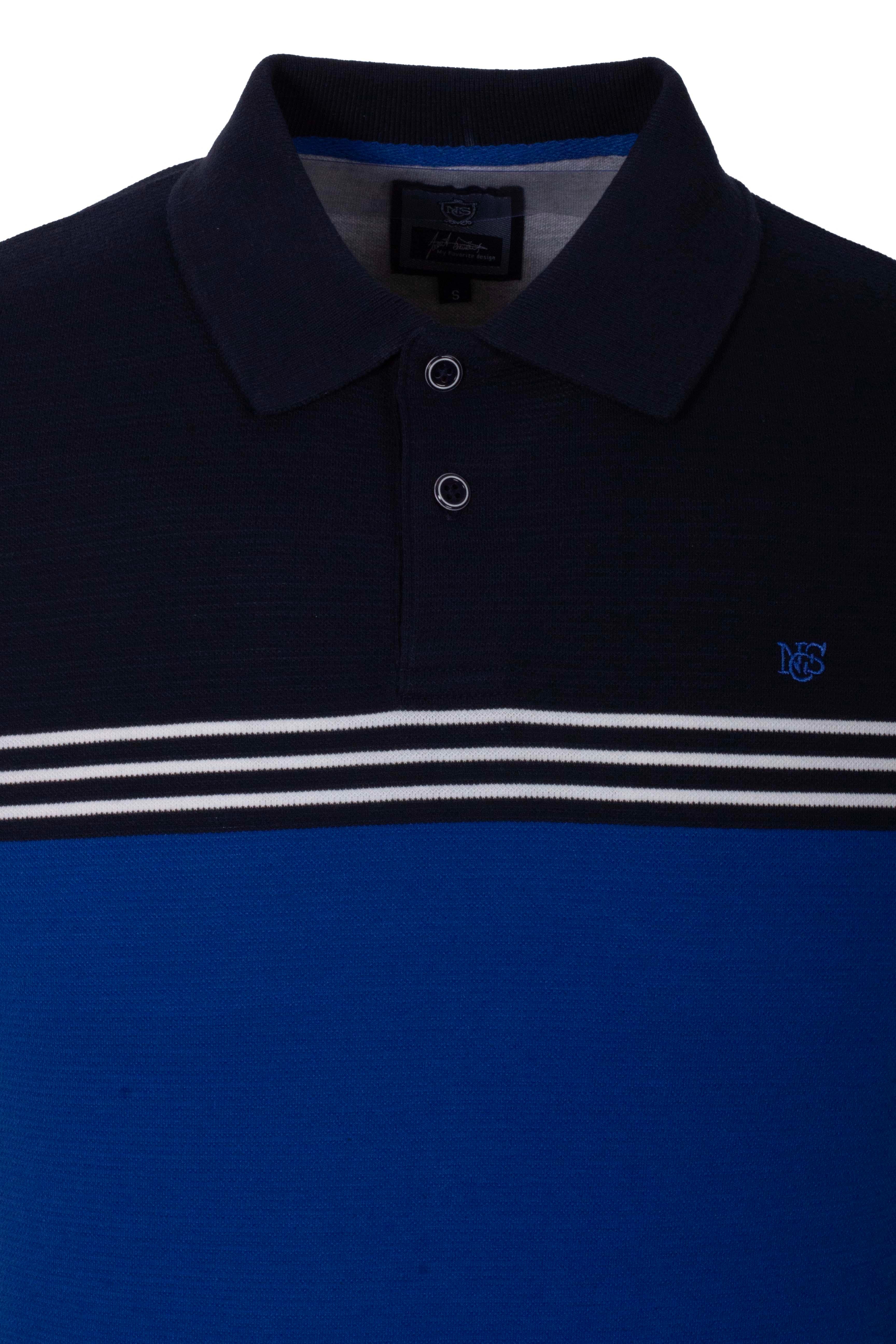 Erkek Polo Yaka Tişört Mavi %100 Pamuk Slim Fit Ribanalı Kol Jakarlı T-shirt Jeans 1145