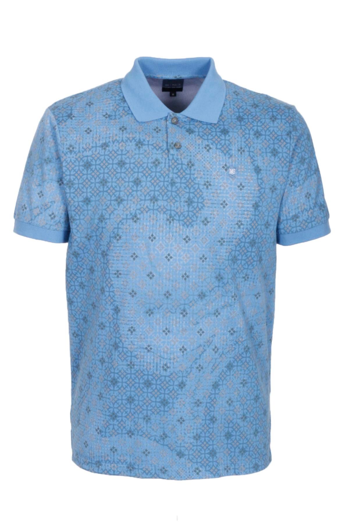 Erkek Polo Yaka Tişört Mavi Slim Fit Ribanalı Kol Pamuklu Baskılı T-shirt NCS JEANS 1252