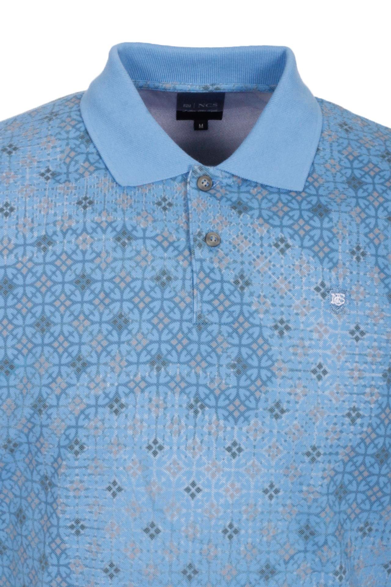 Erkek Polo Yaka Tişört Mavi Slim Fit Ribanalı Kol Pamuklu Baskılı T-shirt NCS JEANS 1252