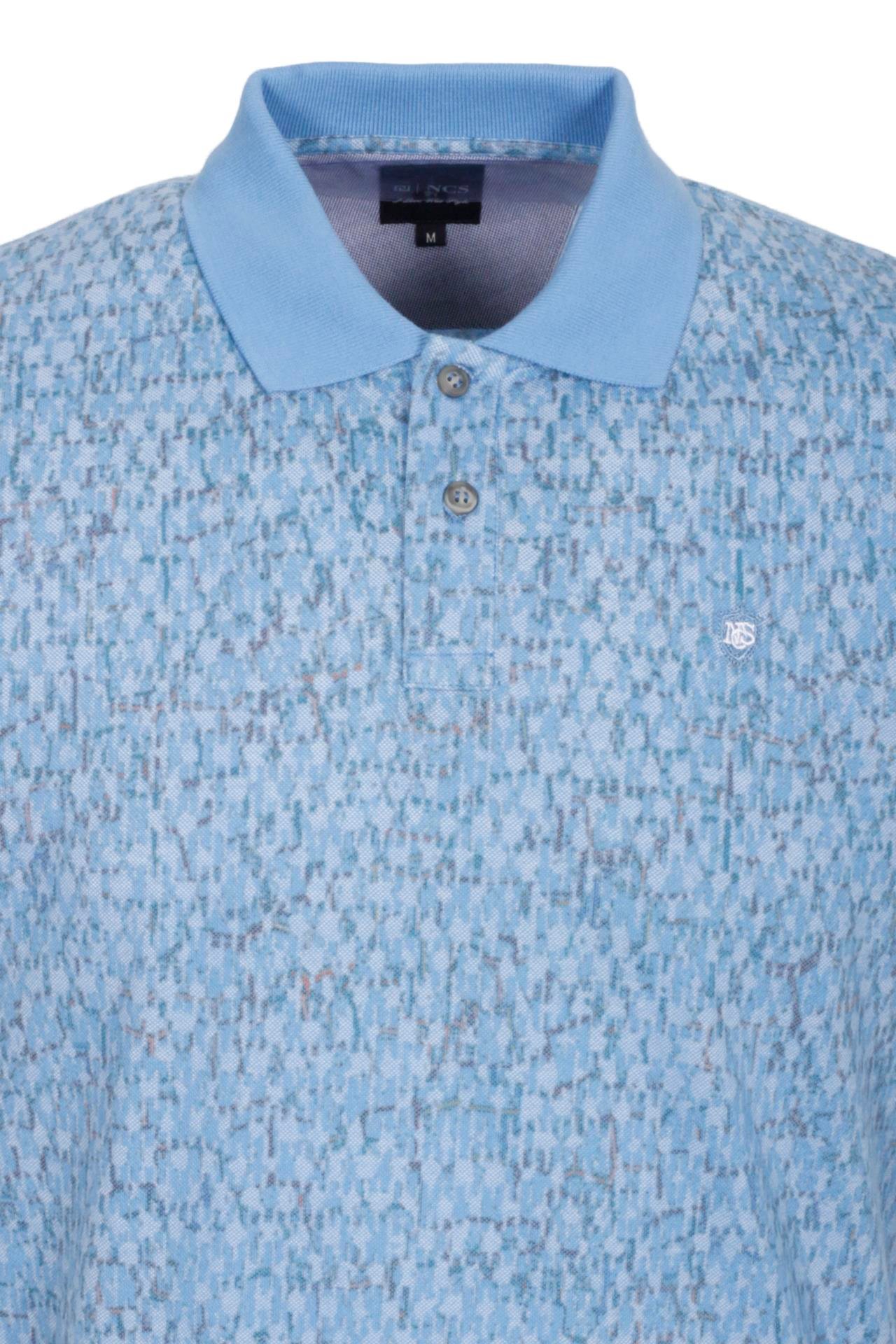 Erkek Polo Yaka Tişört Mavi Slim Fit Ribanalı Kol Pamuklu Baskılı T-shirt NCS JEANS 1253