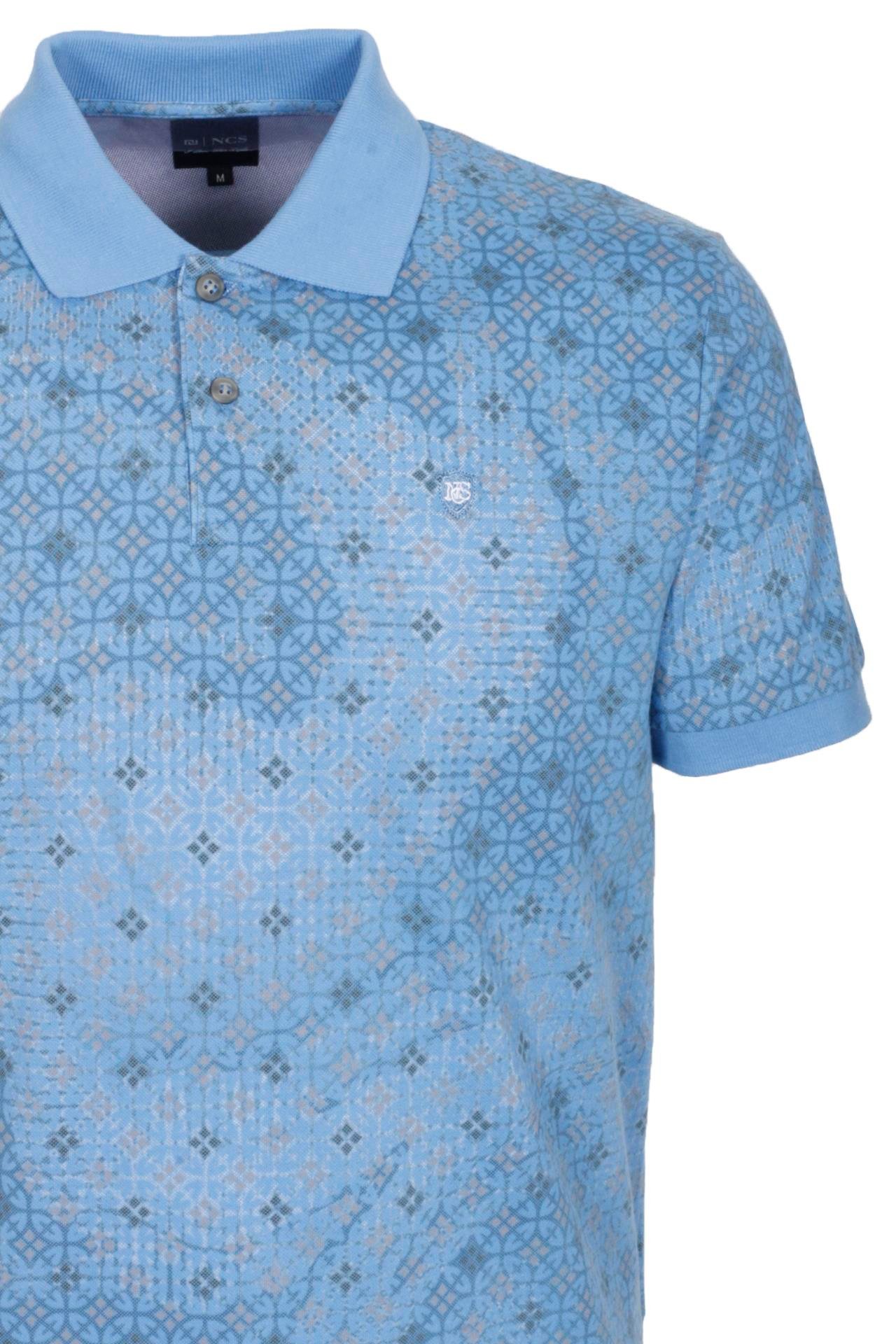 Erkek Polo Yaka Tişört Mavi Slim Fit Ribanalı Kol Pamuklu Baskılı T-shirt NCS JEANS 1252