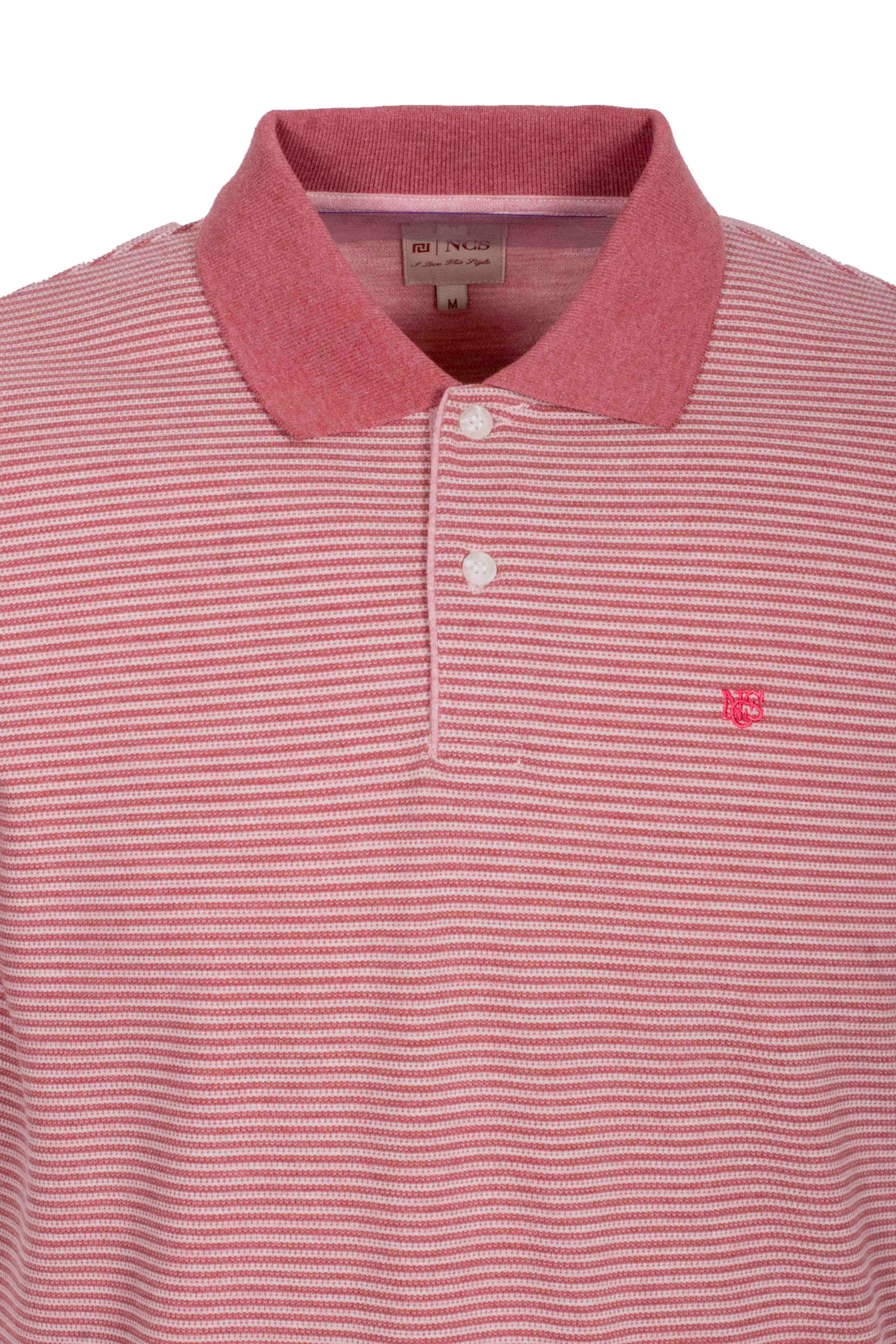 Erkek Polo Yaka Tişört Nar Çiceği Dokulu %100 Pamuk Slim Fit Ribanalı Kol T-shirt NCS JEANS 1247