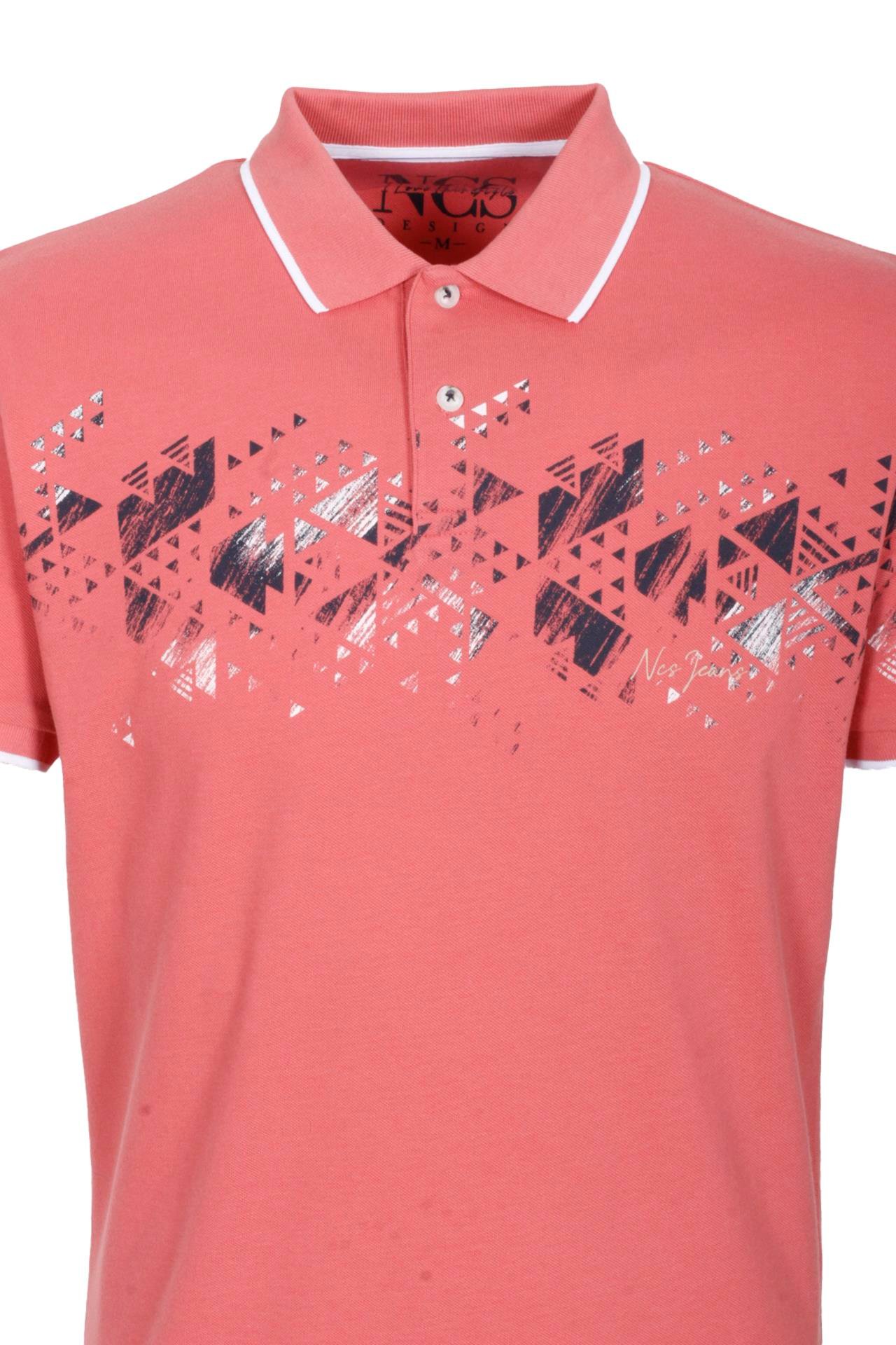 Erkek Polo Yaka Tişört Nar Çiçeği Slim Fit Ribanalı %100 Pamuk Desenli T-shirt NCS JEANS 1214