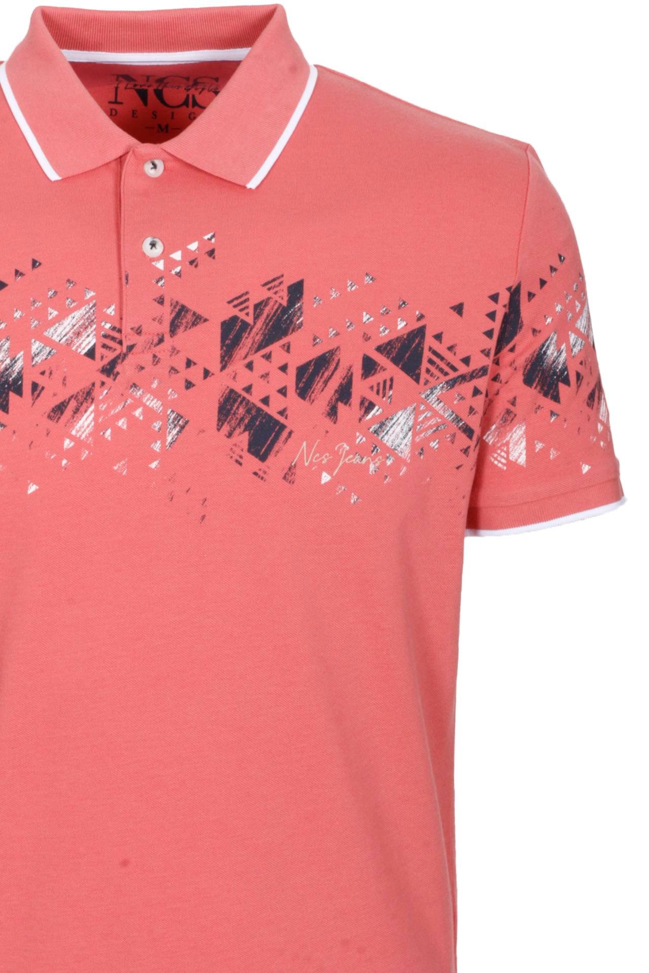 Erkek Polo Yaka Tişört Nar Çiçeği Slim Fit Ribanalı %100 Pamuk Desenli T-shirt NCS JEANS 1214