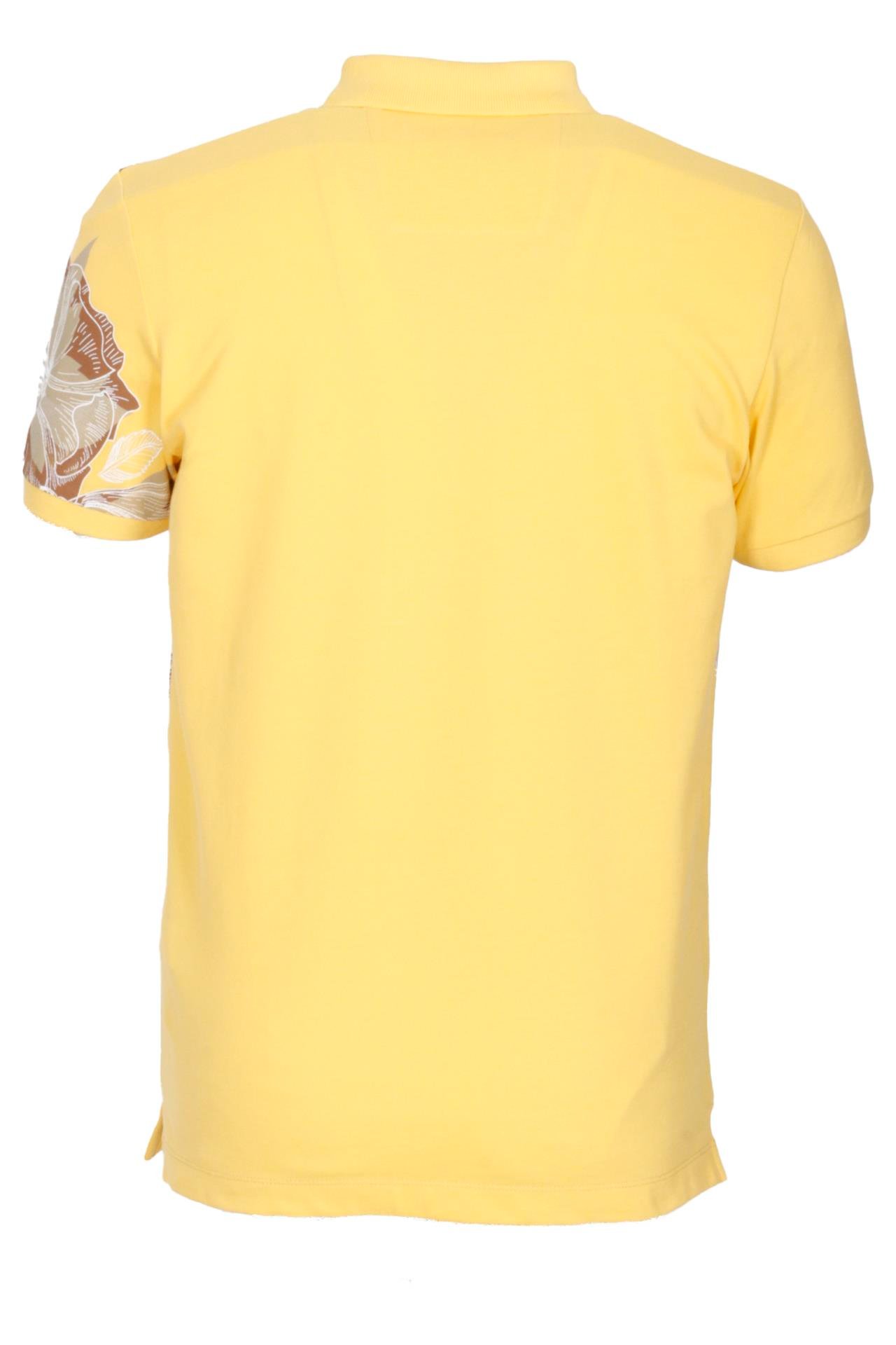 Erkek Polo Yaka Tişört SARI %100 Pamuk Slim Fit Ribana'lı Kol Floral Desenli T-shirt NCS JEANS 1189