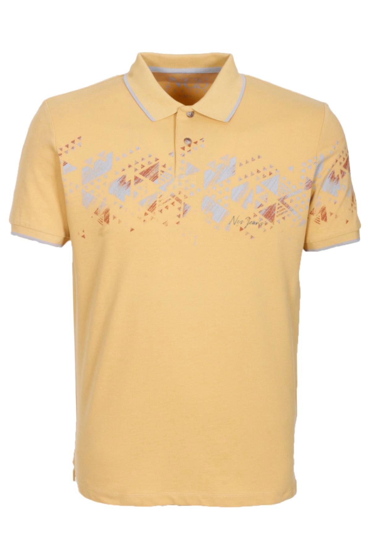 Erkek Polo Yaka Tişört Sarı Slim Fit Ribanalı %100 Pamuk Desenli T-shirt NCS JEANS 1214