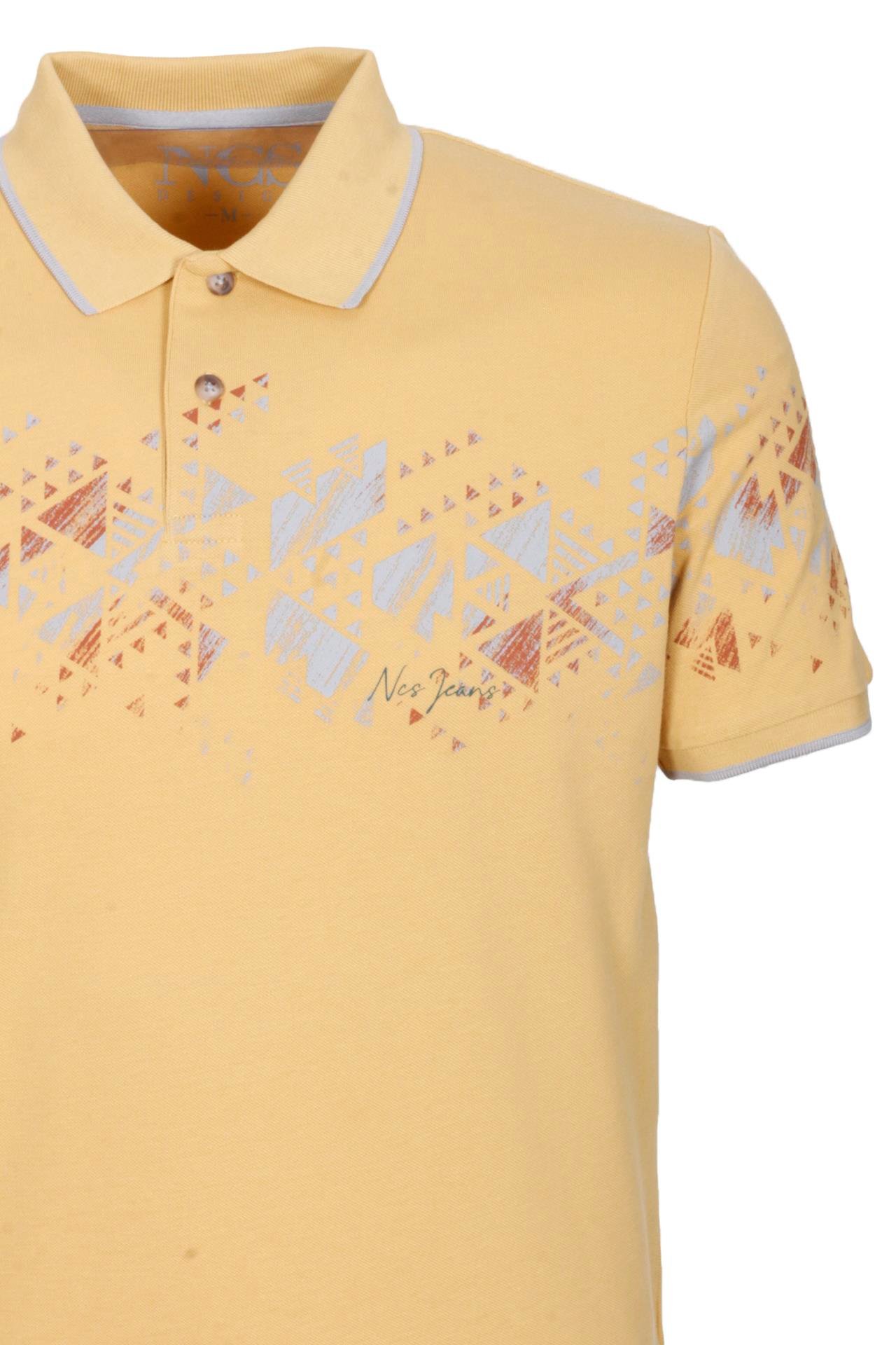 Erkek Polo Yaka Tişört Sarı Slim Fit Ribanalı %100 Pamuk Desenli T-shirt NCS JEANS 1214
