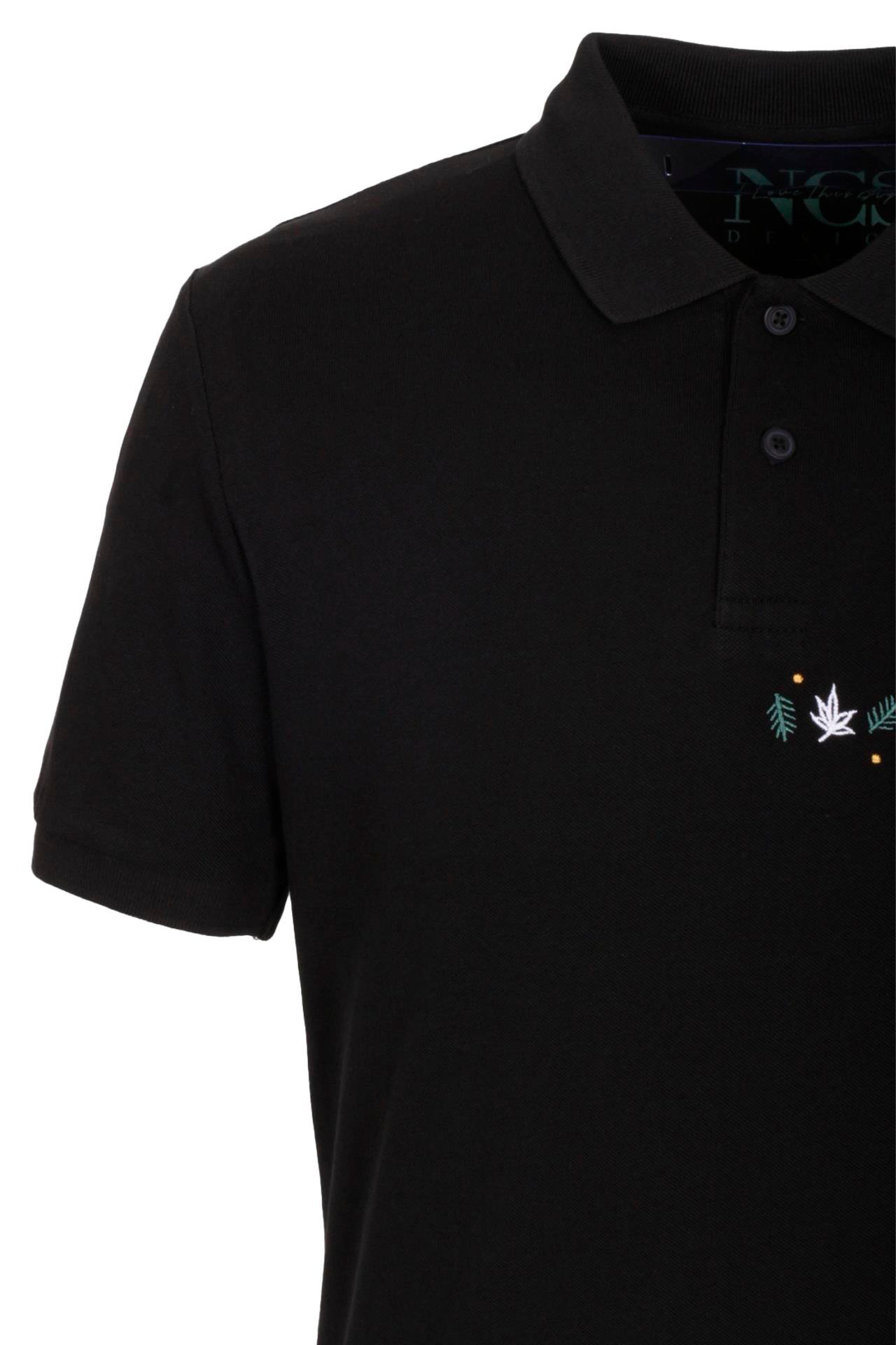 Erkek Polo Yaka Tişört Siyah %100 Pamuk Slim Fit Ribanalı Kol Nakışlı T-shirt NCS JEANS 1169