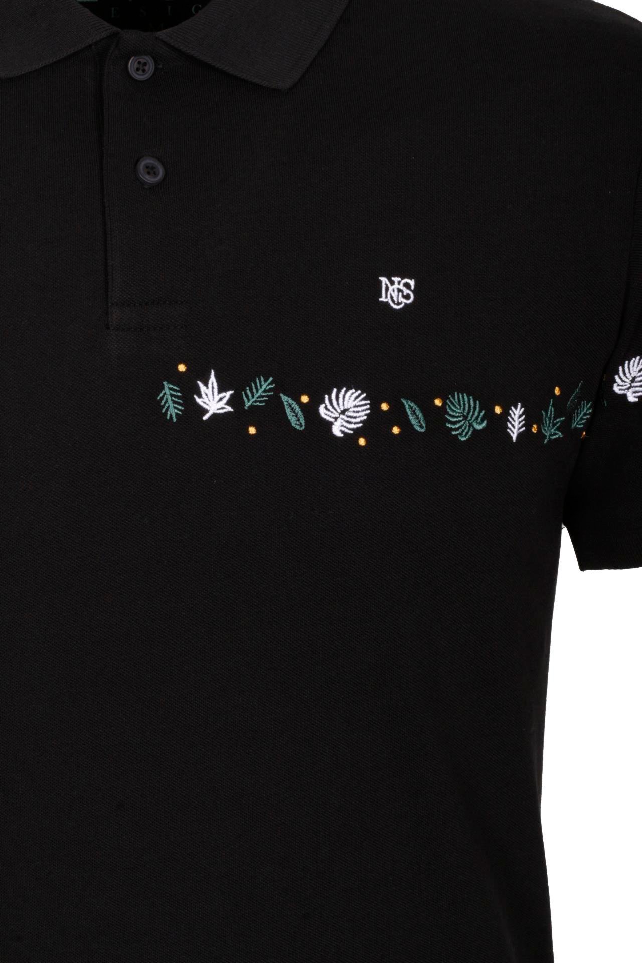 Erkek Polo Yaka Tişört Siyah %100 Pamuk Slim Fit Ribanalı Kol Nakışlı T-shirt NCS JEANS 1169